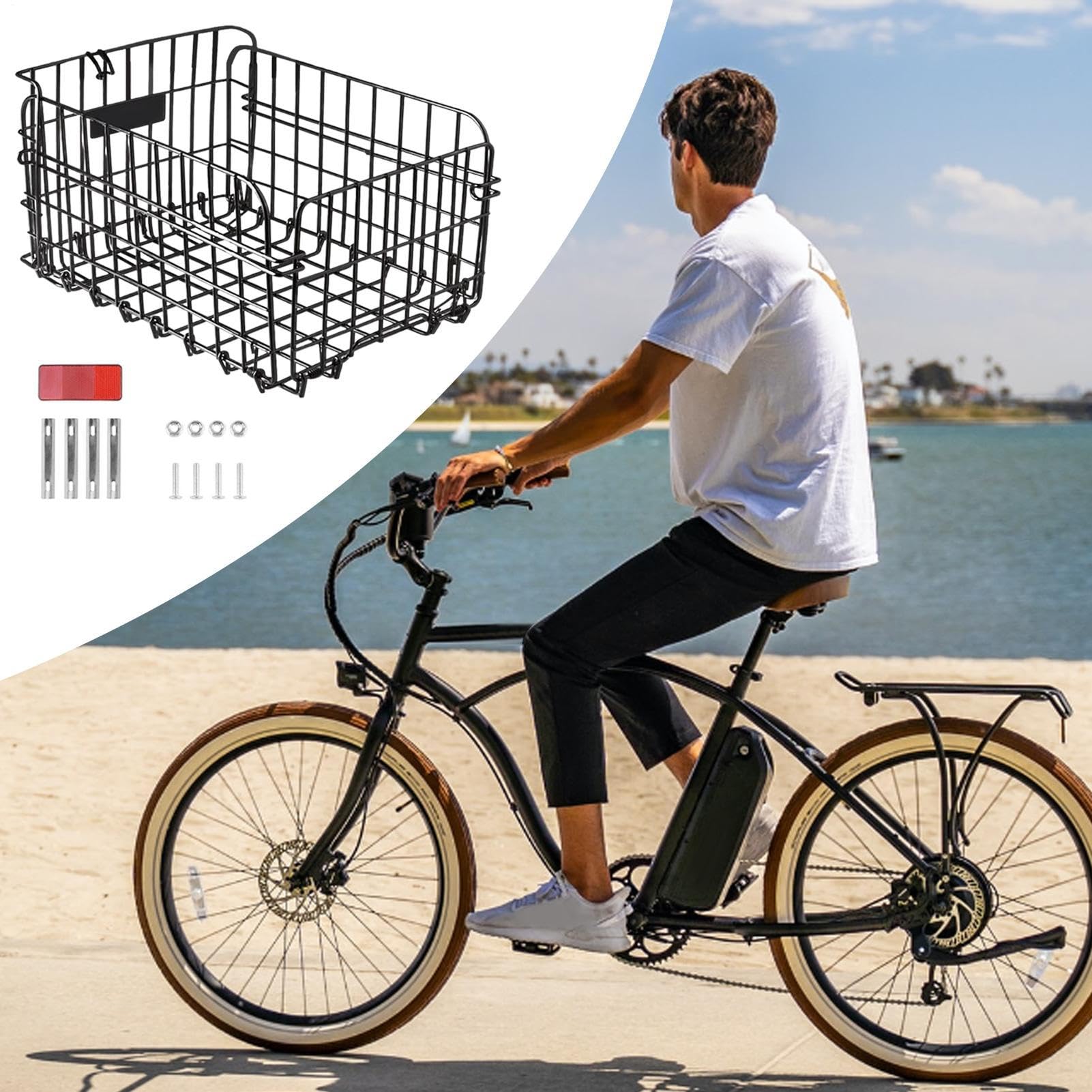 Generisch Cestino posteriore per bicicletta, pieghevole, 37 x 27 x 20 cm, grande capacità, robusto in metallo, design facile da montare, per trasporto di bagagli alimentari