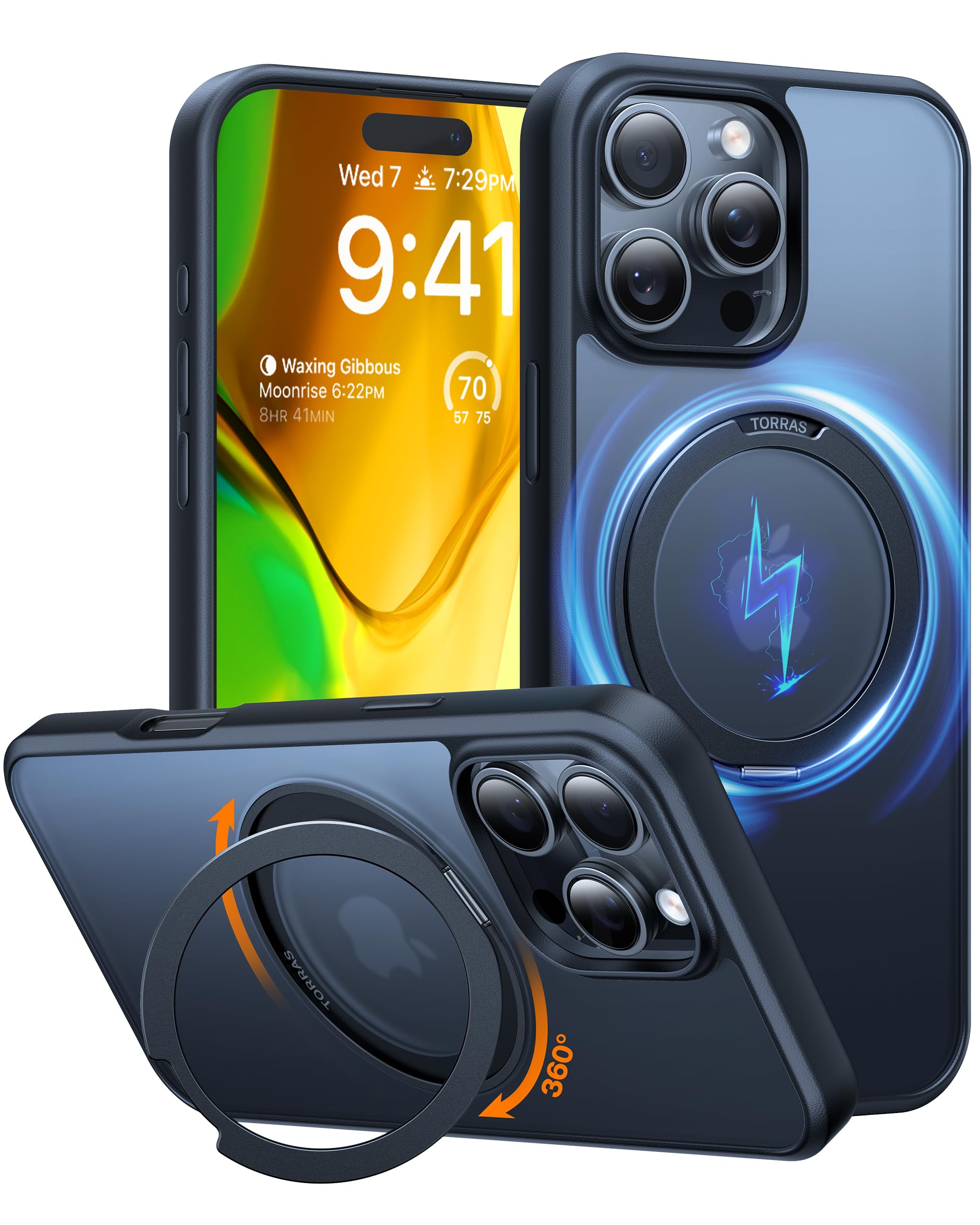 360°Rotatable Magnetic Ring for iPhone 16 Pro Max Case, Fit for MagSafe with Stand & Ring Holder, 16FT Military Grade Shockproof Translucent Back for iPhone 16 Pro Max, Black