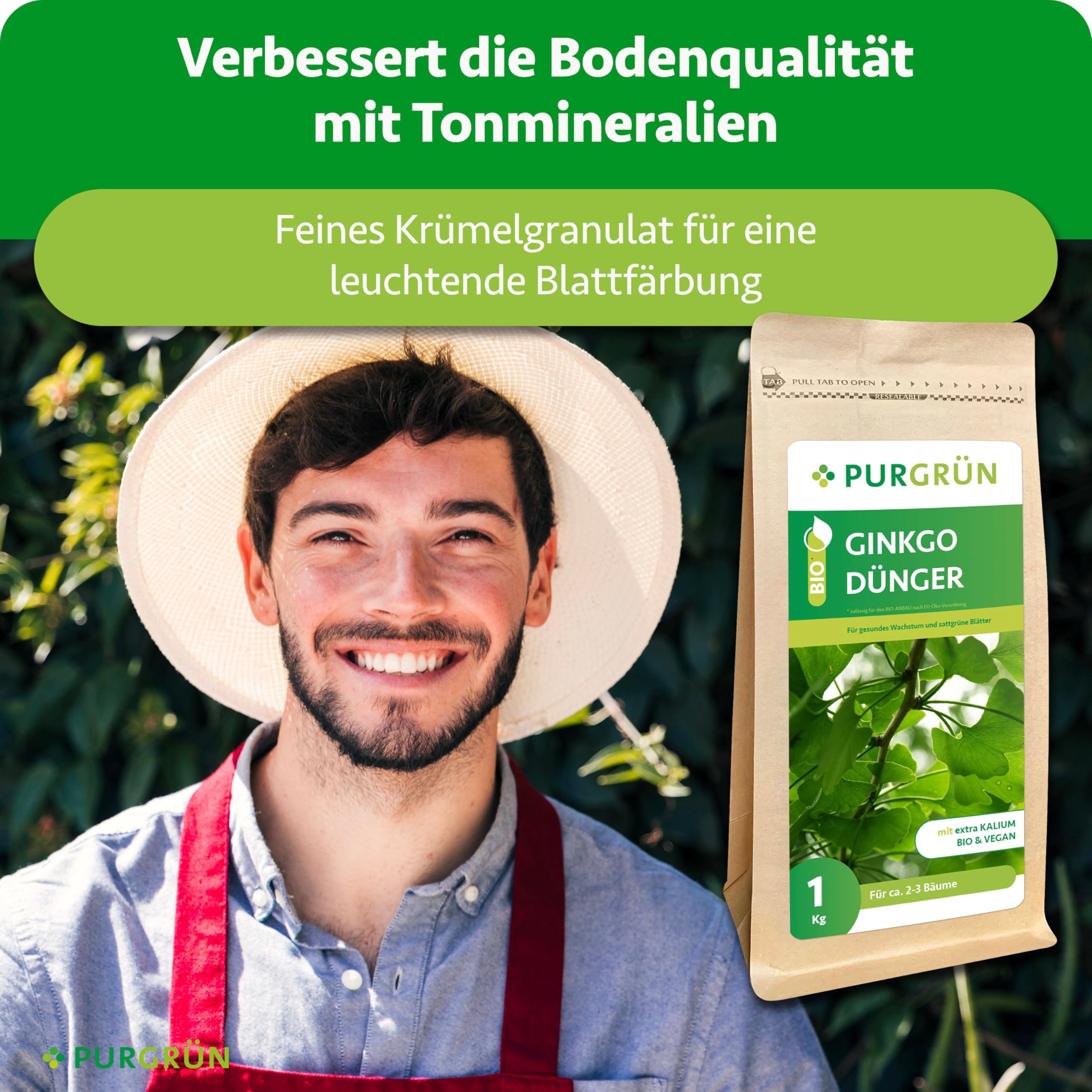 Bio-Ginkgo-Dünger 1 kg – Erhöht die Widerstandskraft mit extra Kalium – Extra Magnesium für leuchtend grüne Blätter – Verbessert die Bodenqualität – Veganer Baumdünger für 2-3 Ginkgobäume
