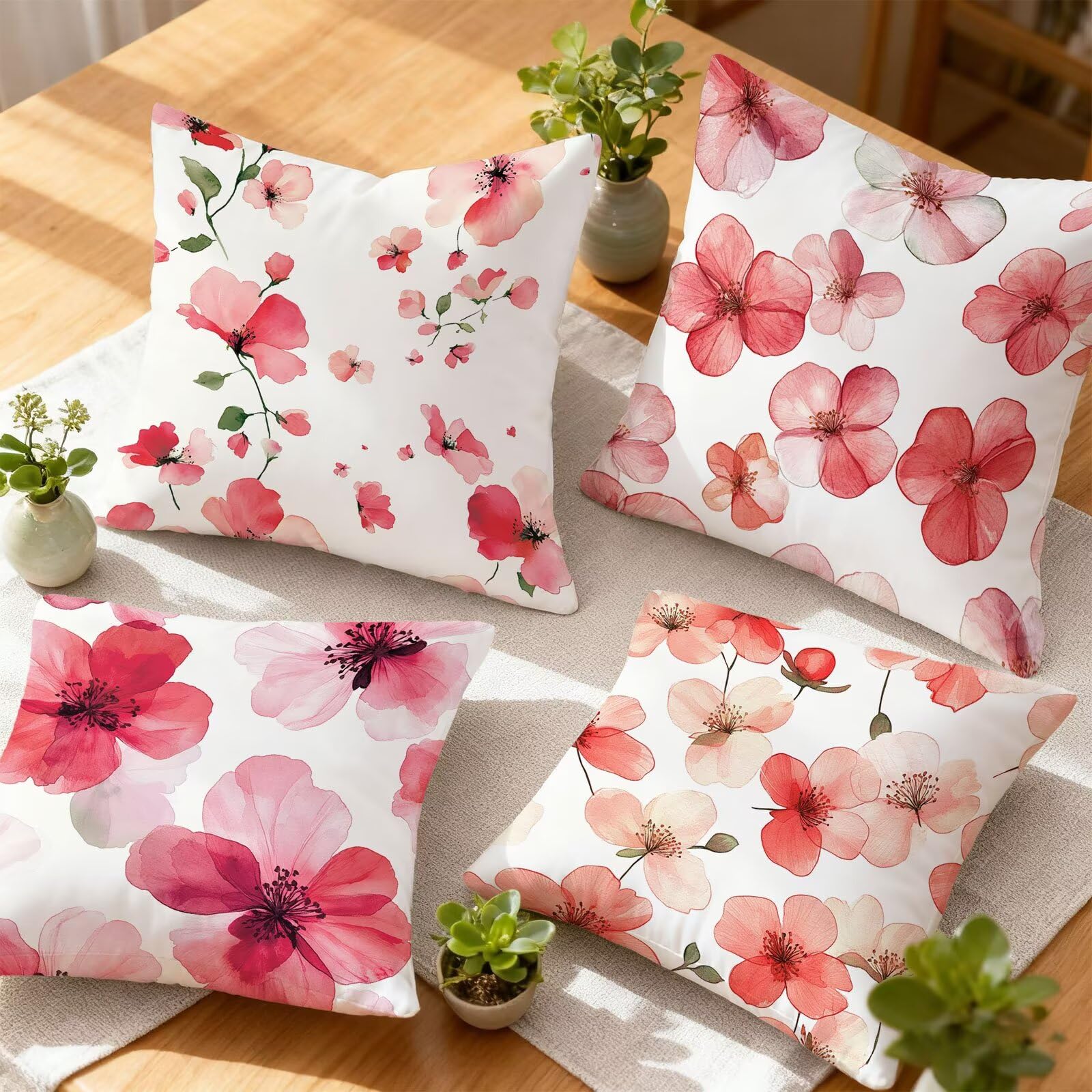 Różowa poszewka na poduszkę 60x60 fabryczna poszewka na poduszkę 60x60 zestaw 4 super miękkich ochraniaczy na poduszkę 60 x 60 dekoracja jesienna kwadratowa poszewka na poduszkę sofa do domu, sypialni