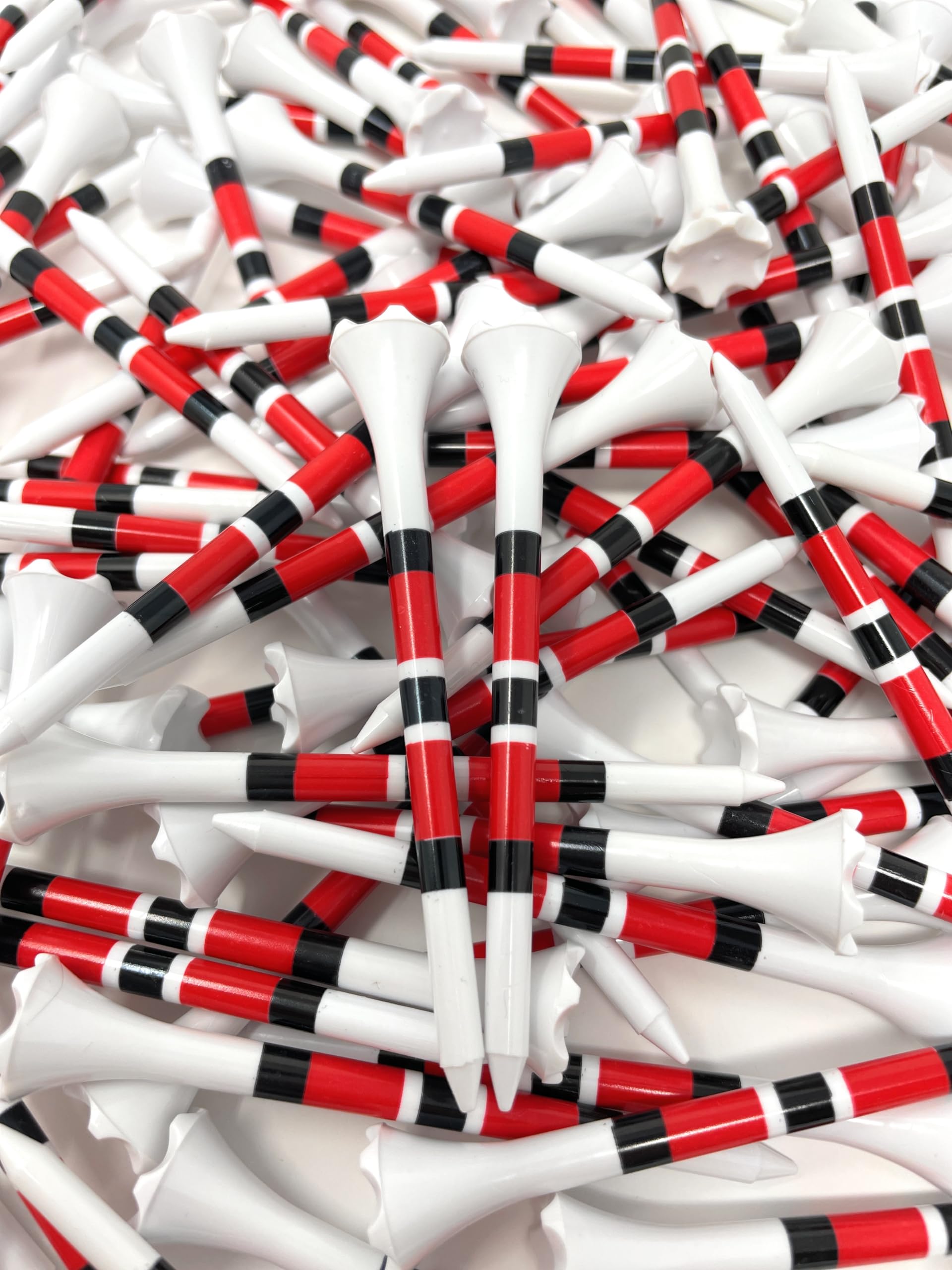 NorthPointe Tees de golf de plástico de 3 ¼ pulgadas, color blanco con rayas rojas o verdes, 100 tees de golf de plástico a granel