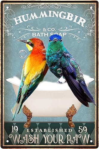 Funny Hummingbird Decor Vintage Bathroom and Bathtub Metal Tin Sign Decor Bear P
