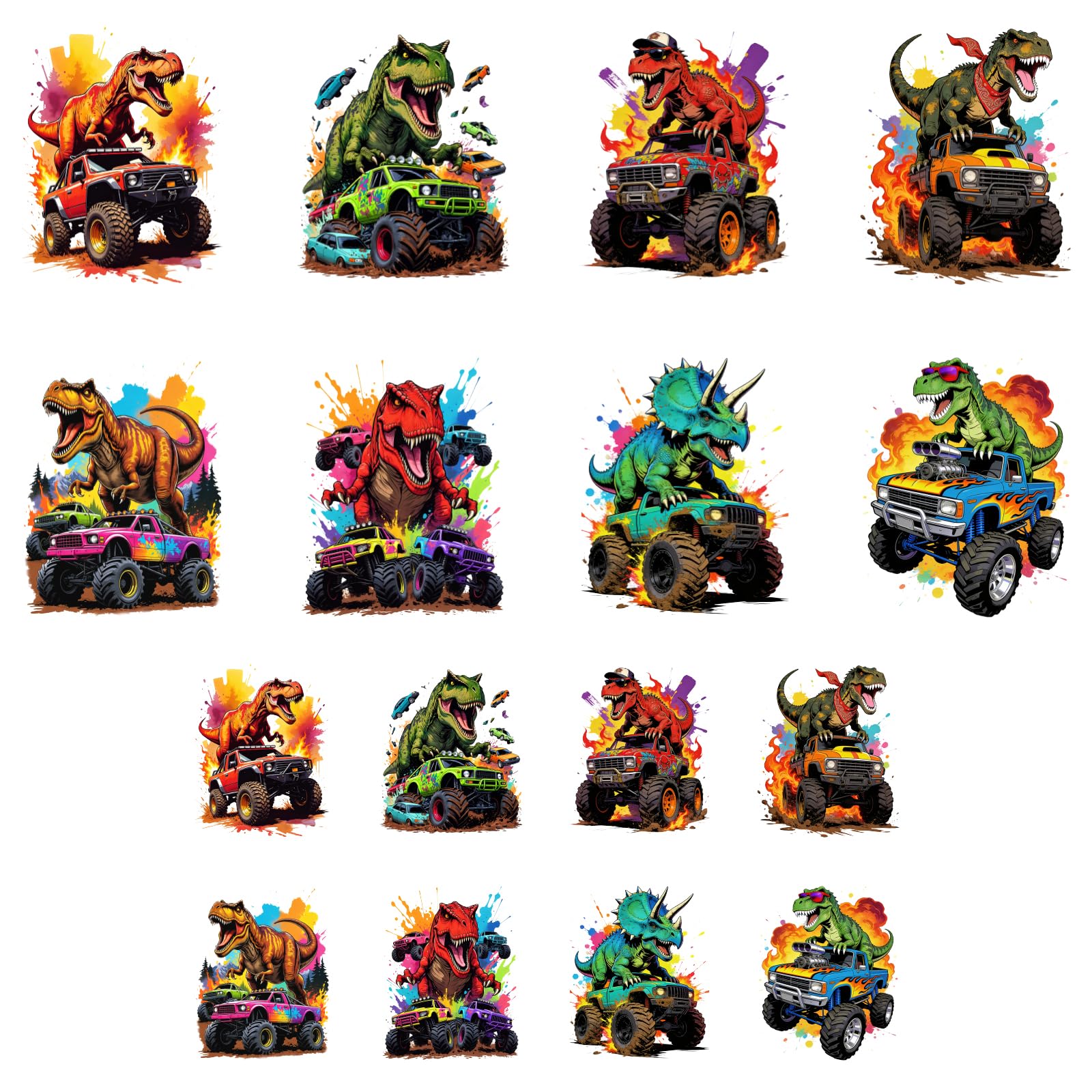 ANATTASOUL 16Pcs Monster Trucks Iron on Transfers for T-Shirts DIY Craft