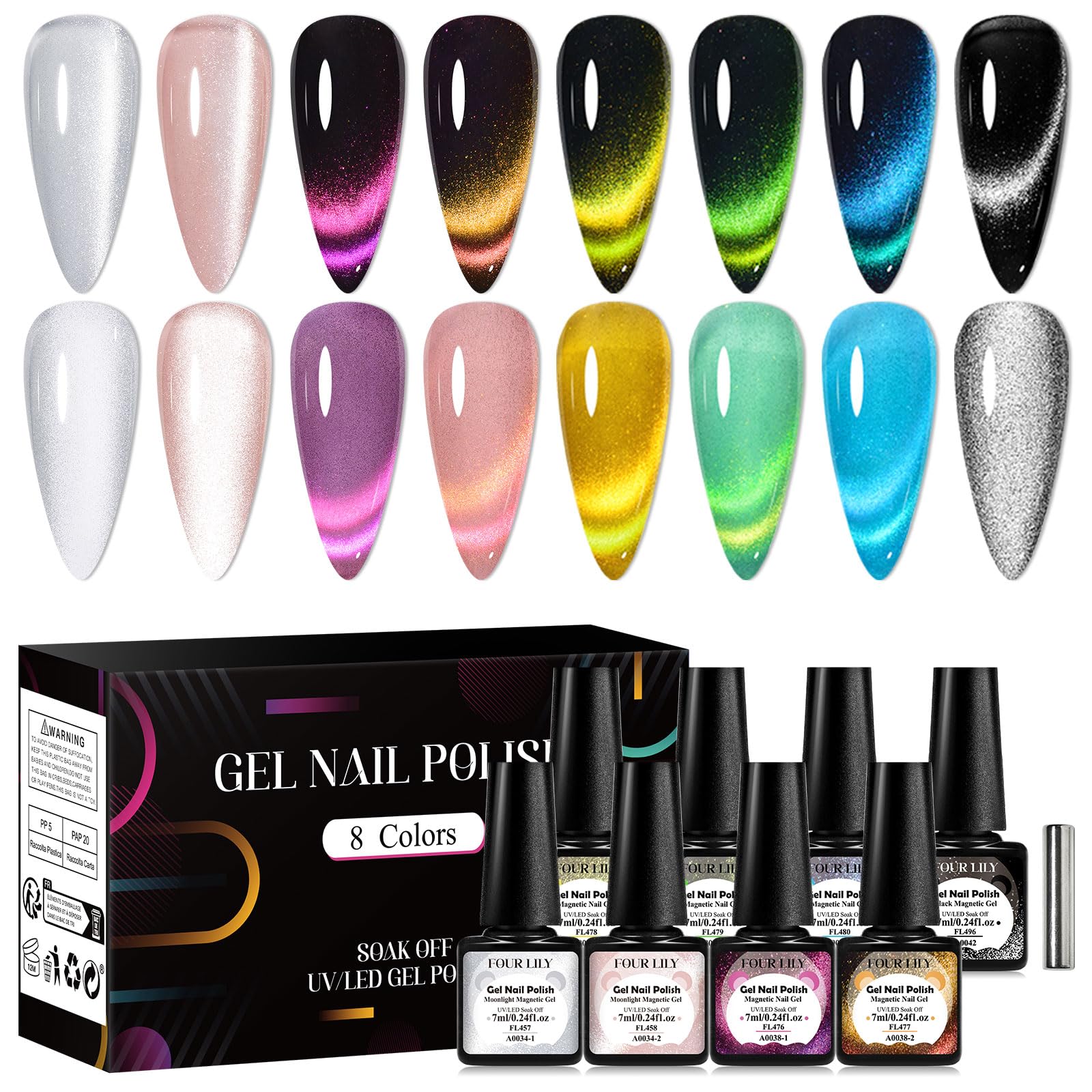 ネイルカラー・マニキュア NAIL POLISH Magnet 4 color set Amazon.com: Four Lily 8 Colors Cat Eye Gel Nail Polish, Upgraded
