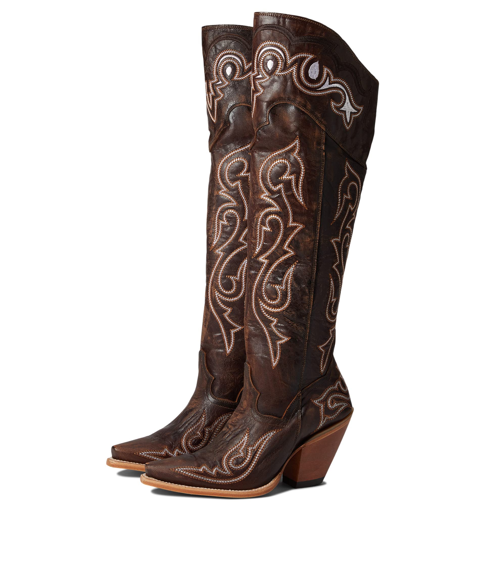 Dan Post Womens Kommotion Embroidered Snip Toe Zippered Casual Boots Over the Knee High Heel 3" & Up - Brown