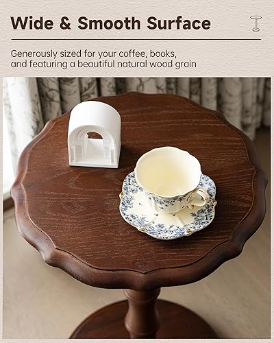 Miniatura 5 de Mesa auxiliar vintage de madera maciza, mesa auxiliar con pedestal para sala de estar, mesita de noche pequeña para dormitorio, café, mesa de