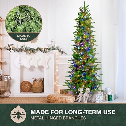 Miniatura 58 de Fraser Hill Farm Árbol de Navidad artificial de pino carmelo preiluminado de 7.5 pies con luces LED dobles multicolor y blanco cálido, follaje LED