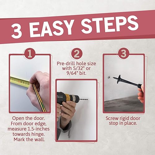 Miniatura 2 de Jack N'Drill - Tope de puerta rígido (paquete de 12) - Tope de puerta sólido negro inoxidable con puntas de goma duraderas Protege paredes y