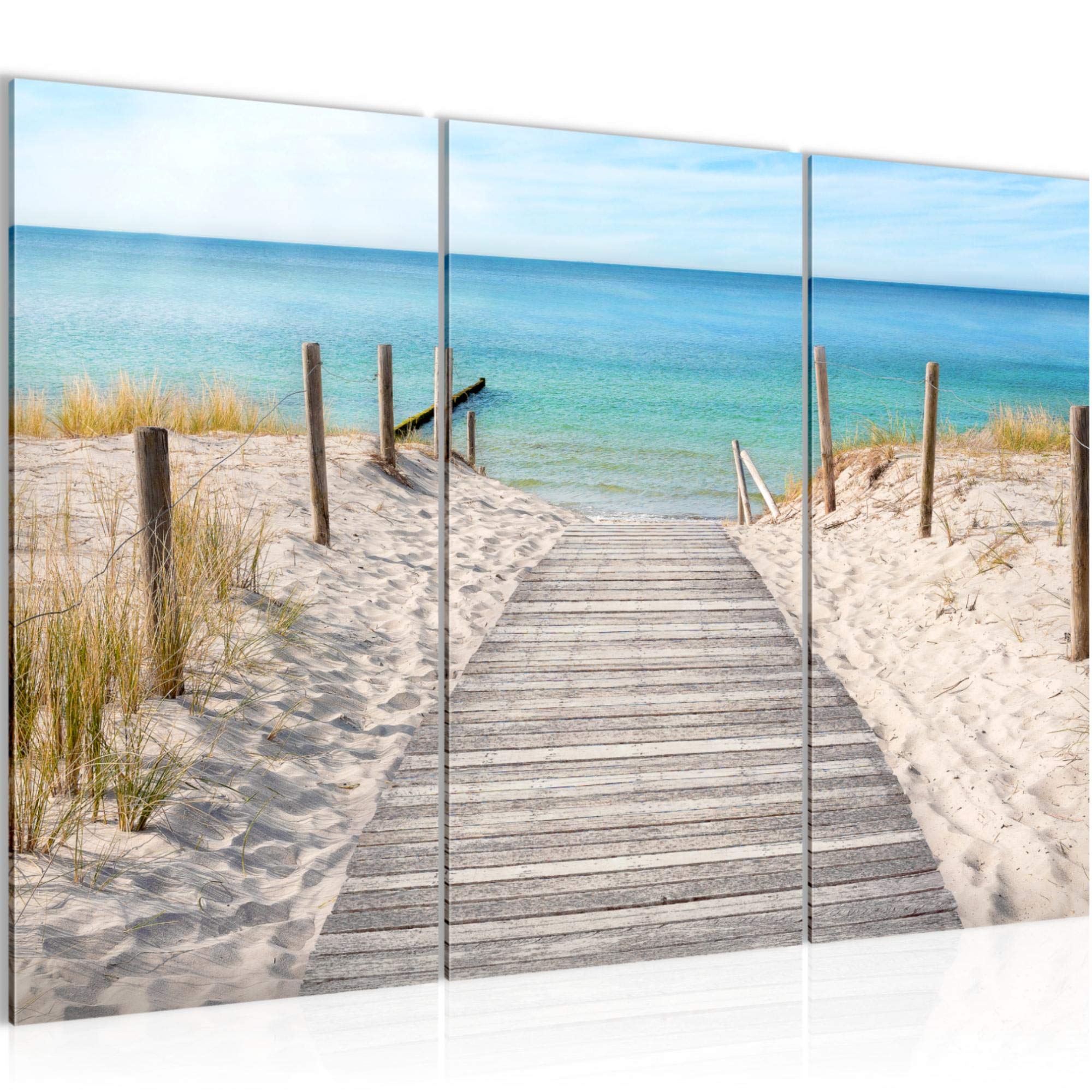 Runa Art A Run Art Beach Se Pictures Xxl Living Room Beige Blue Coastal Waters 120 X 80 Cm 3 Pieces Wall Rt 609731