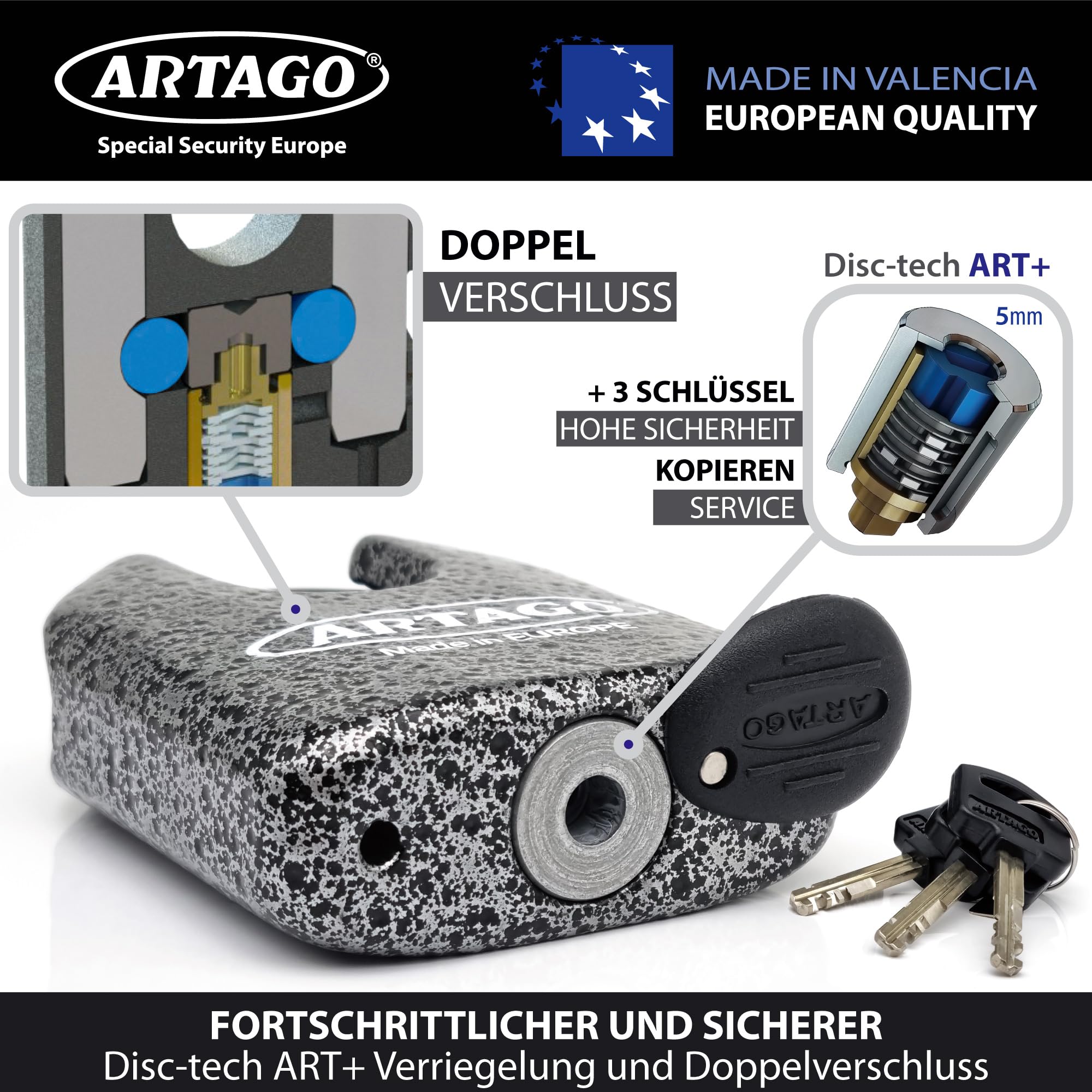 Artago 68T/B Hochwertiges Vorhängeschloss MONOBLOK Geschmiedeter Stahl Höchster Stärke, Zulassung Sold Secure Gold, Hochsicherheitsschloss, Vielseitig und Kombinierbar, Vorhängschloss mit Schlüssel