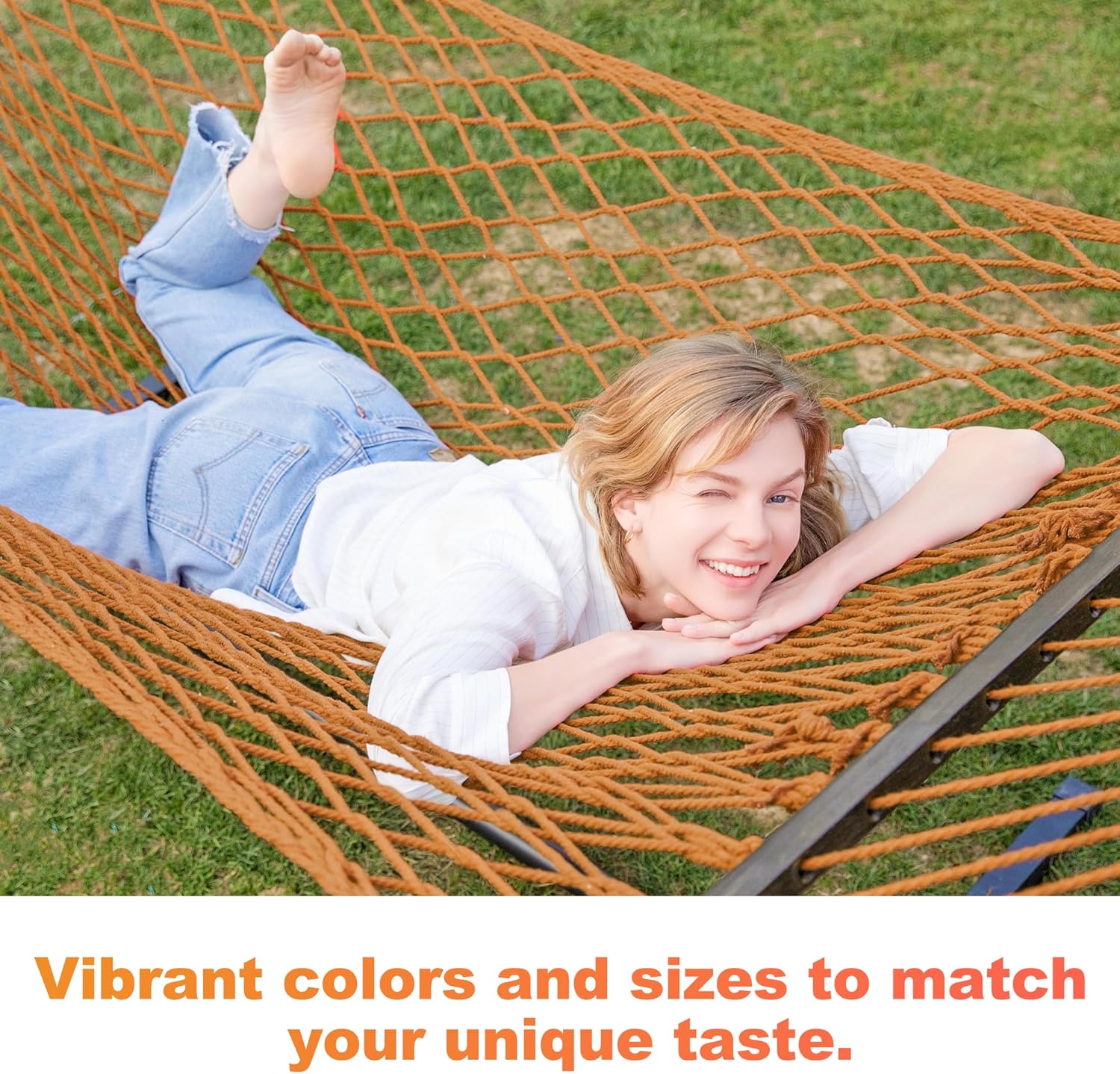 GAFETE 12ft Family Hammocks, Handwoven Traditional Cotton Rope Hammock with Hardwood Spreader Bar, Chains and Hooks for Indoor Outdoor, Max 450 lbs Capacity (Coffee Brown, Large)