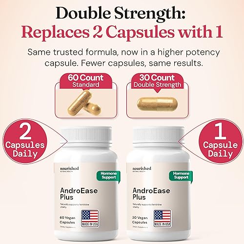 Miniatura 9 de Nourished AndroEase Plus Double Strength Balance hormonal vegano para mujeres Zinc, Reishi, té verde y palma enana americana para energía,