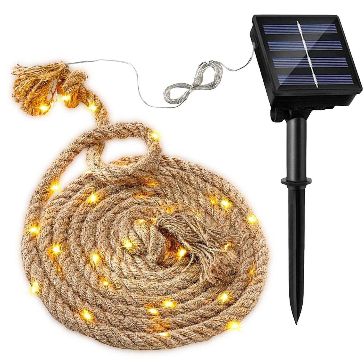 Solar Fairy Lights Rope, 15 m Solar Rope Lights, 300 LED Garden Light, Solar Hemp Rope Fairy Lights, Warm White Illuminated Lamp, Solar Fairy Lights Outdoor Weatherproof, Waterproof Fairy Fairy Lights — image 1