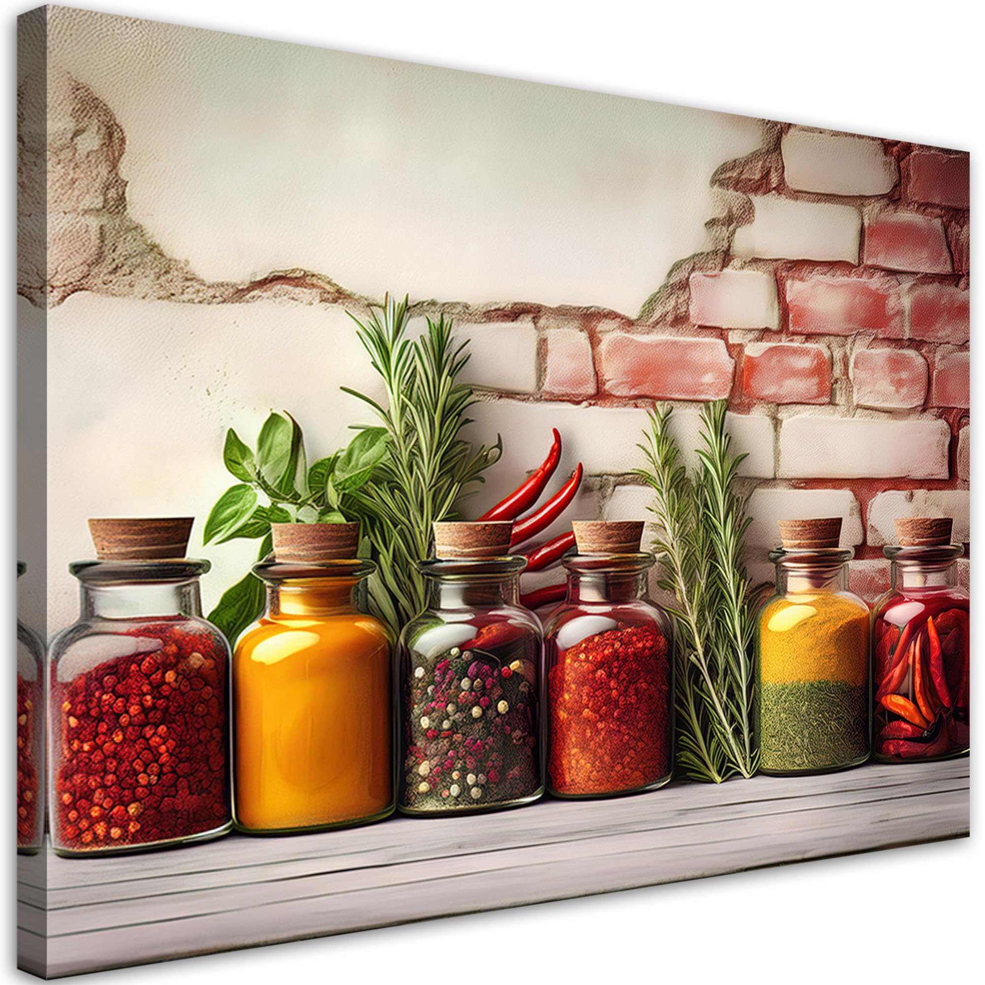 Feeby Quadro su Tela Non Tessuta - Stampa Su Tela - Spezie in barattoli colorate - 120x80 cm - Decorazione Murale - Moderno Soggiorno - quadri moderni soggiorno - poster