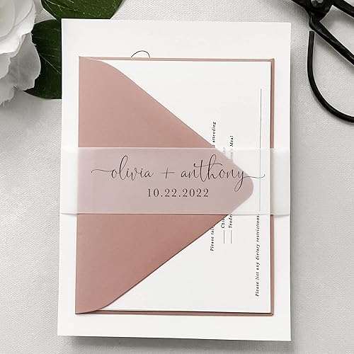 Miniatura 3 de Pack of 50 Vellum Belly Bands, Custom Vellum Wraps for Invitations, Translucent Vellum Wrap Paper 5 X 7 Wraps, 1.5 x 11 inches