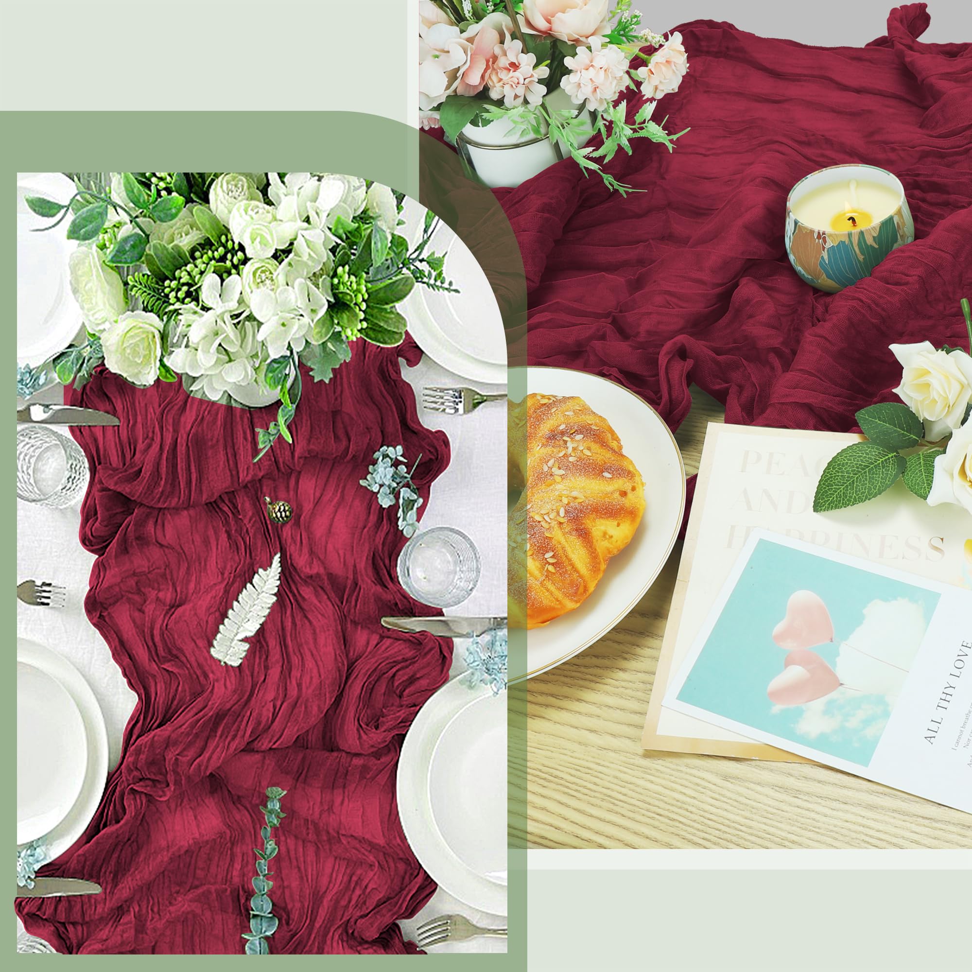Paquete de 14 caminos de mesa de gasa bohemia de 35 x 120 pulgadas de largo, decoración rústica de boda, camino de mesa de tela de queso, camino para mesa, caminos de mesa a granel, fiesta de