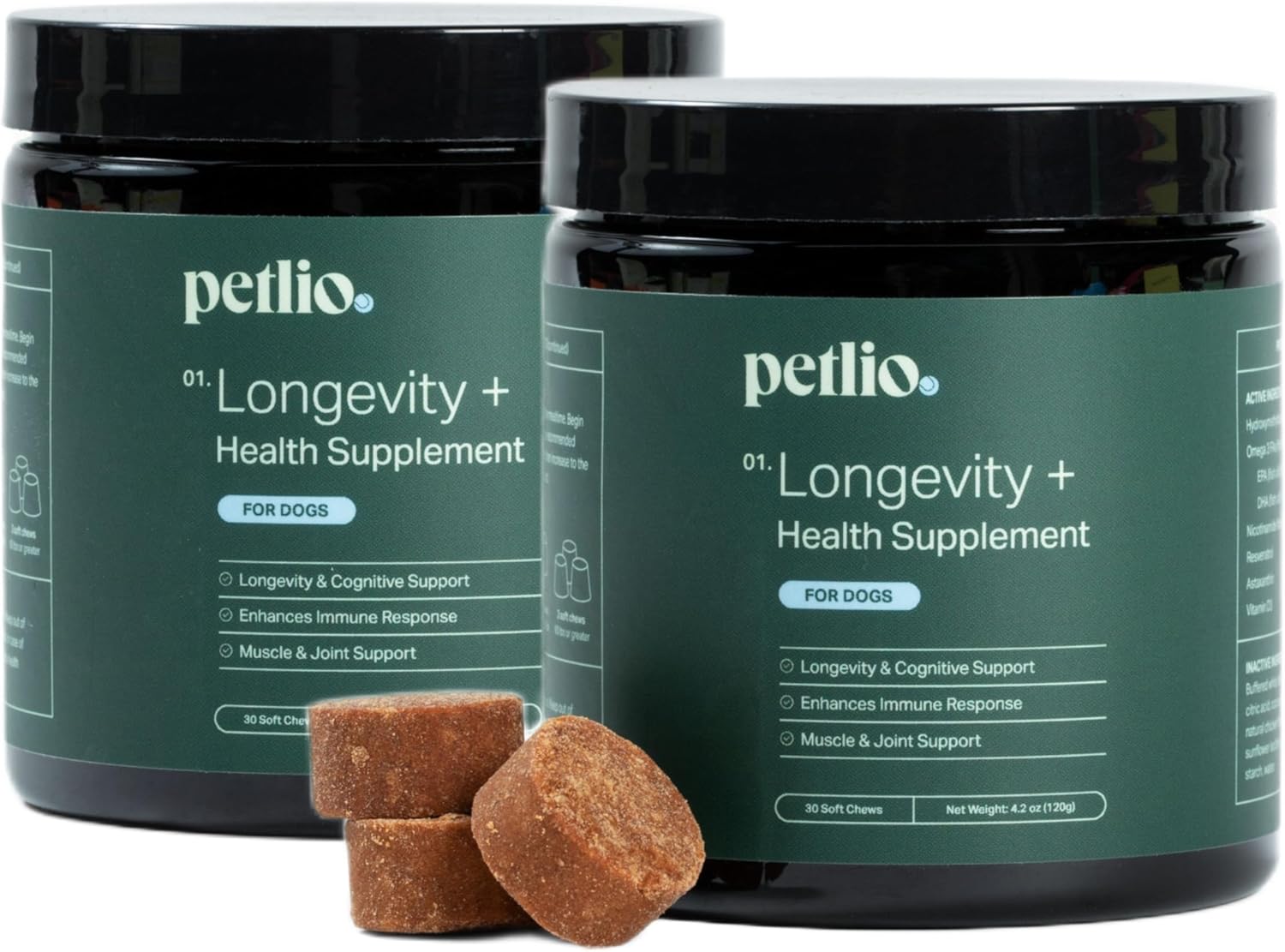 Longevity+ Dog Health Supplement - Dog Vitamins and Supplements for Joint, Muscle, Immune, and Cognitive Health - Vet-Formulated and Made in the USA - for Medium Dogs 25 to 59 lbs - 30 Day Supply