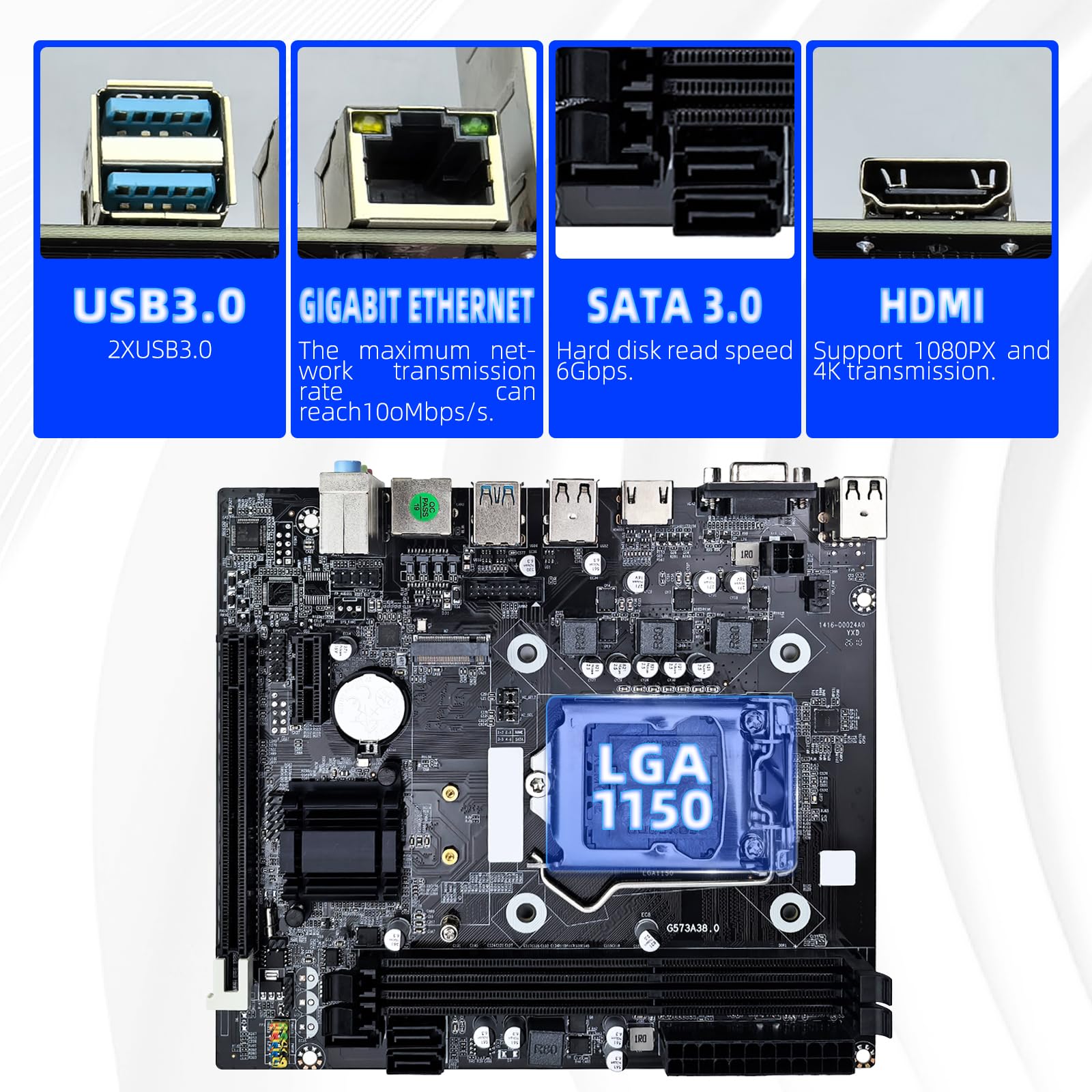 H81 Gaming Motherboard H81 LGA1150 Micro ATX Motherboard, Dual Channel DDR3, M.2 NVMe NGFF SATA 6Gb/s PCIe Slot, Compatible con Intel Core i3 i5 i7