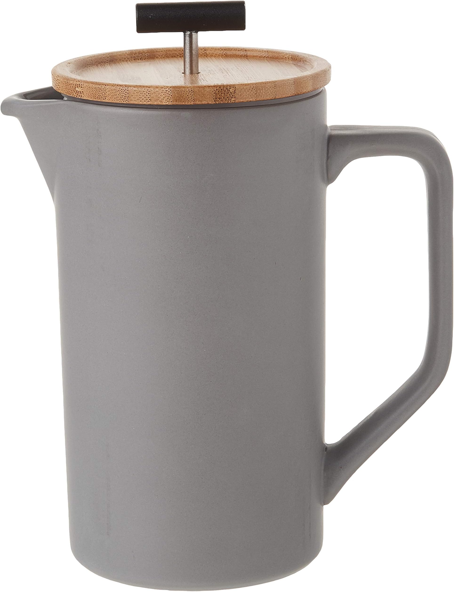 Ceramic French Press Coffee Maker/Coffee Press/Coffee Plunger (Large, 24 oz.) |Non-Porous Stoneware (Grey, French Press)