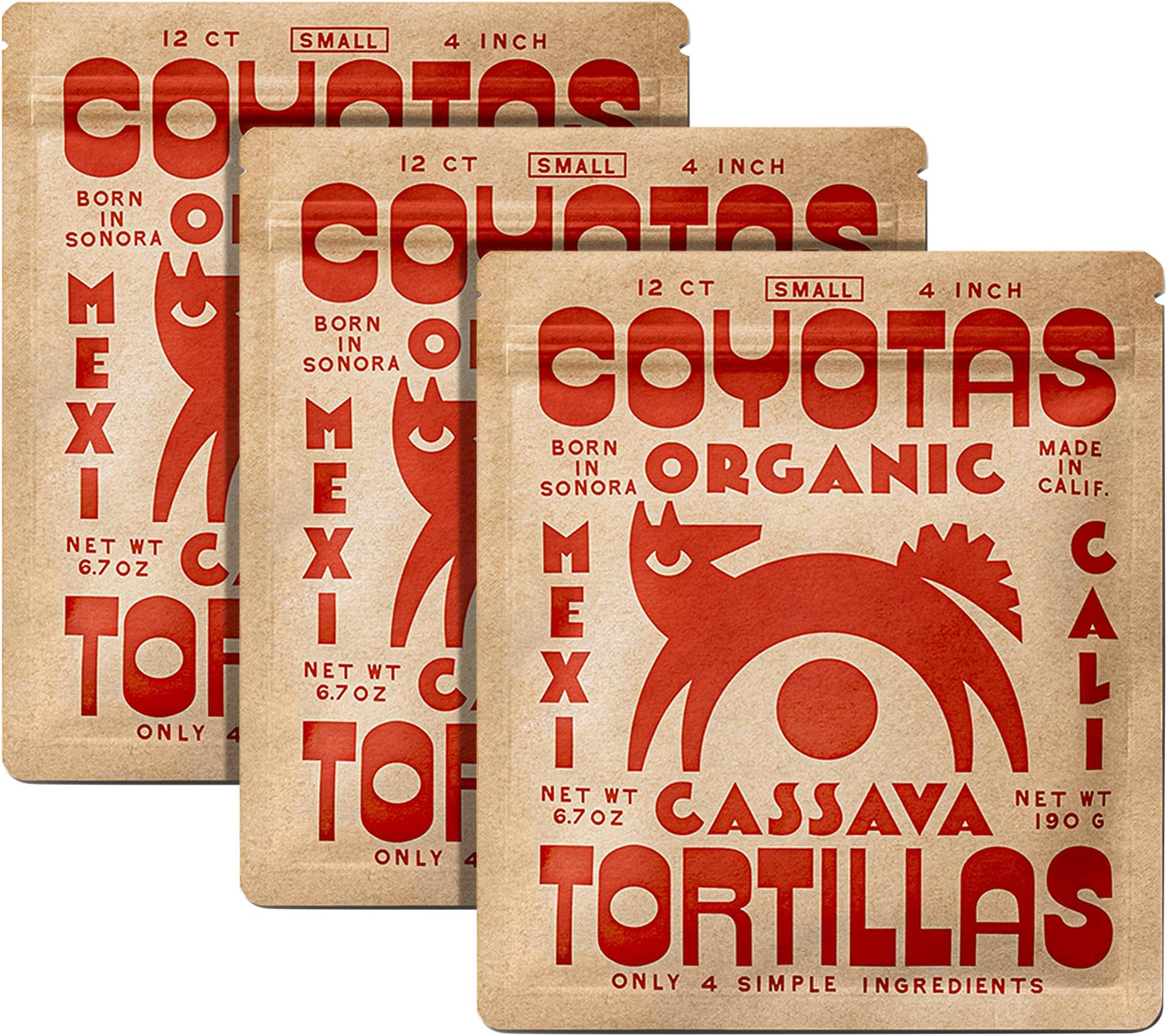 Organic Cassava Tortillas - Grain-Free, Gluten-Free, Non-GMO, Vegan, Paleo, Small 4 Inch - 12 Tortillas Per Pack (3 Packs)