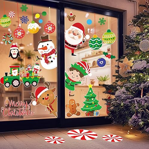 Miniatura 7 de Calcomanías de pared de Navidad, 96 unidades, removibles, grandes, decoraciones de pared de Navidad, decoración de baño, Papá Noel, muñeco de nieve,
