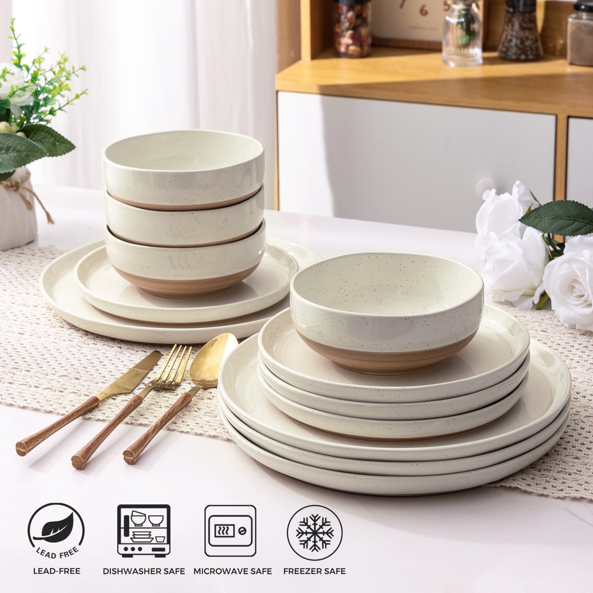 Dinerset voor 6, 18-delige borden en kommenset, chip- en