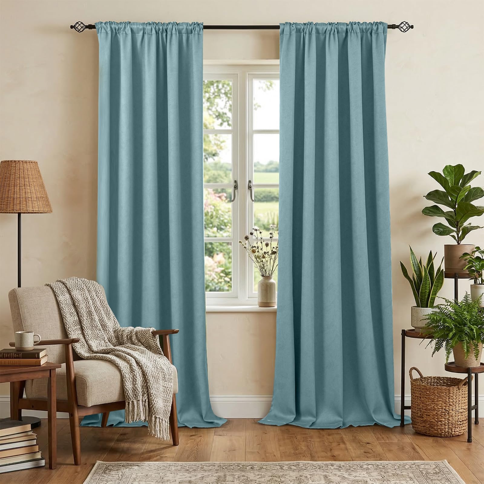 2er Pack Verdunklungsvorhänge Kräuselband für Wohnzimmer Schlafzimmer, Blau