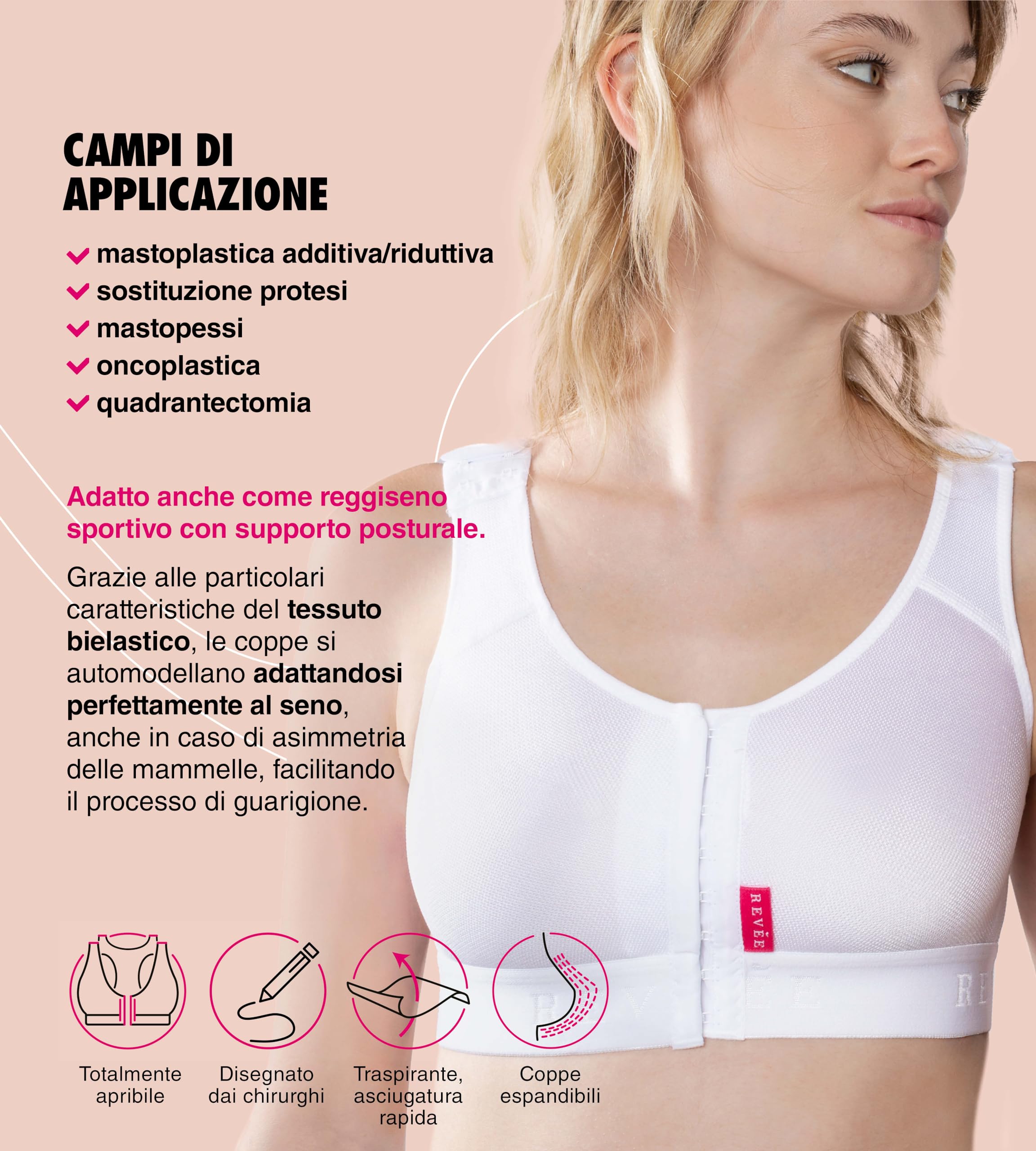 REVÉE Reggiseno Post-Operatorio per Mastoplastica Additiva, Riduttiva, Sostituzione Protesi, Mastopessi, Oncoplastica, Quadrantectomia - Bra Julie