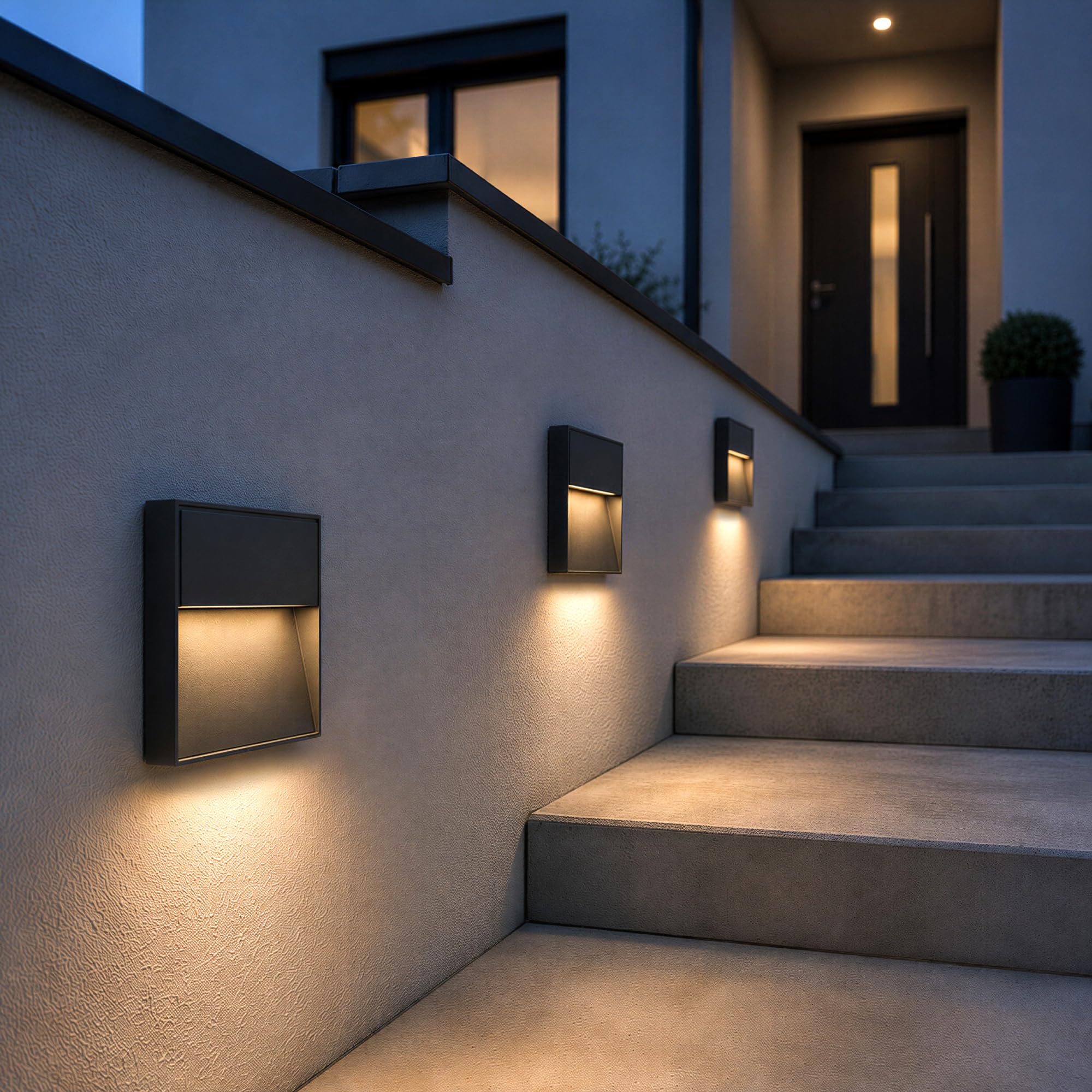 SSC-LUXon 3x ELEVA Treppenleuchte anthrazit eckig - Treppenstufenbeleuchtung IP54 warmweiß 4W - Wandlicht für Innen & Außen rostfrei