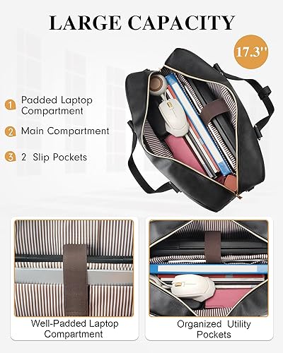 Miniatura 4 de Taygeer Bolsa para laptop de 17 pulgadas para mujer, mochila acolchada grande convertible con puerto USB, bolsas de trabajo de cuero impermeables,