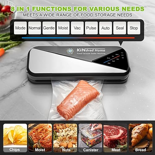 Miniatura 2 de Máquina selladora al vacío de alimentos  Sellador al vacío compacto multifuncional de 95 kPa con función de vacío externo, modos secohúmedo con 10