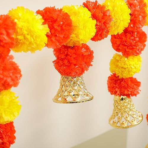 Miniatura 3 de Toran para colgar en la puerta de caléndula de 5 pies, color amarillo y naranja  Thorans indio  Guirnalda de flores para Pooja Mandir, puerta,
