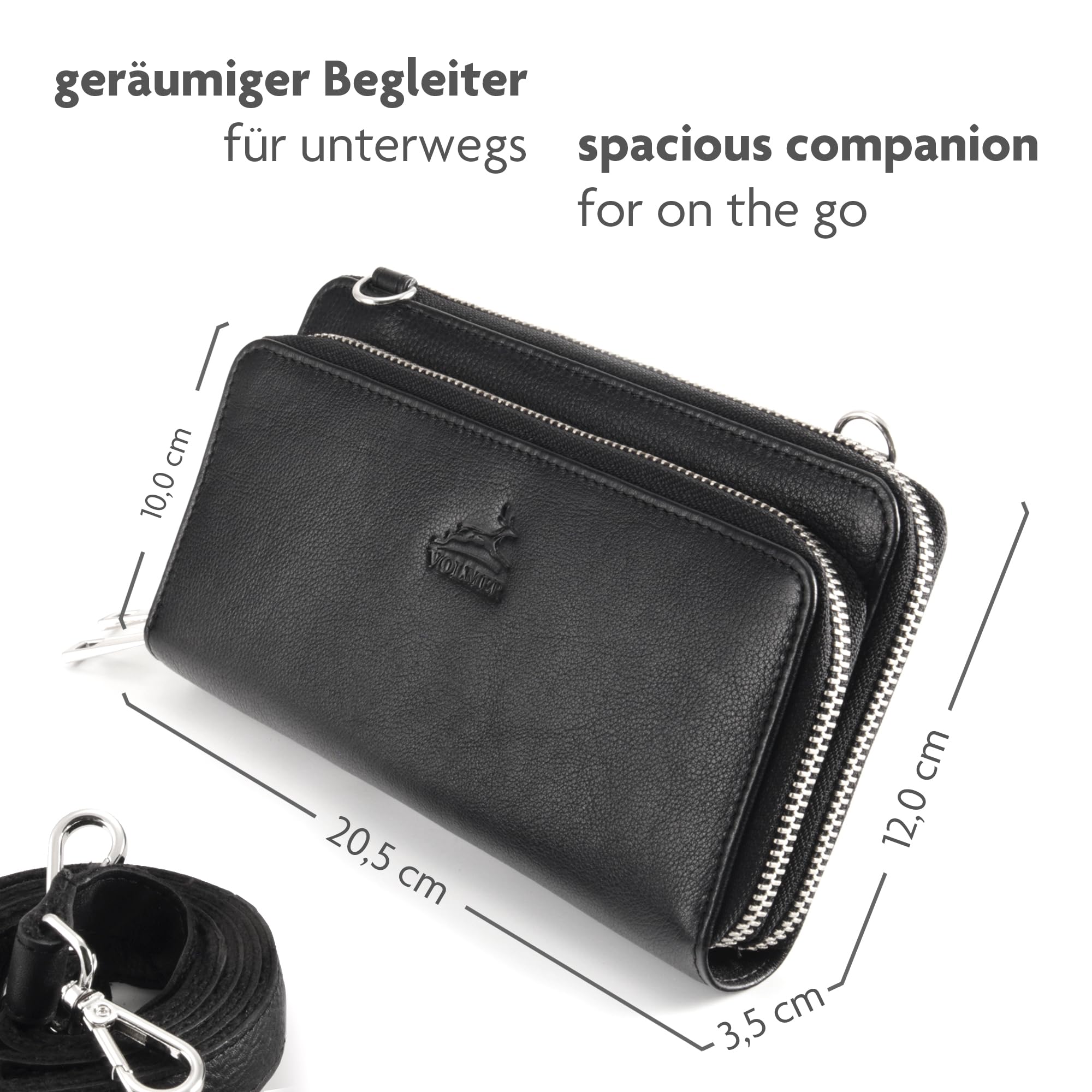 Fa.Volmer ® Damen Geldbörse aus Echtleder – mit Handyfach & RFID-Schutz – abnehmbarer Schulterriemen – Modell Verona