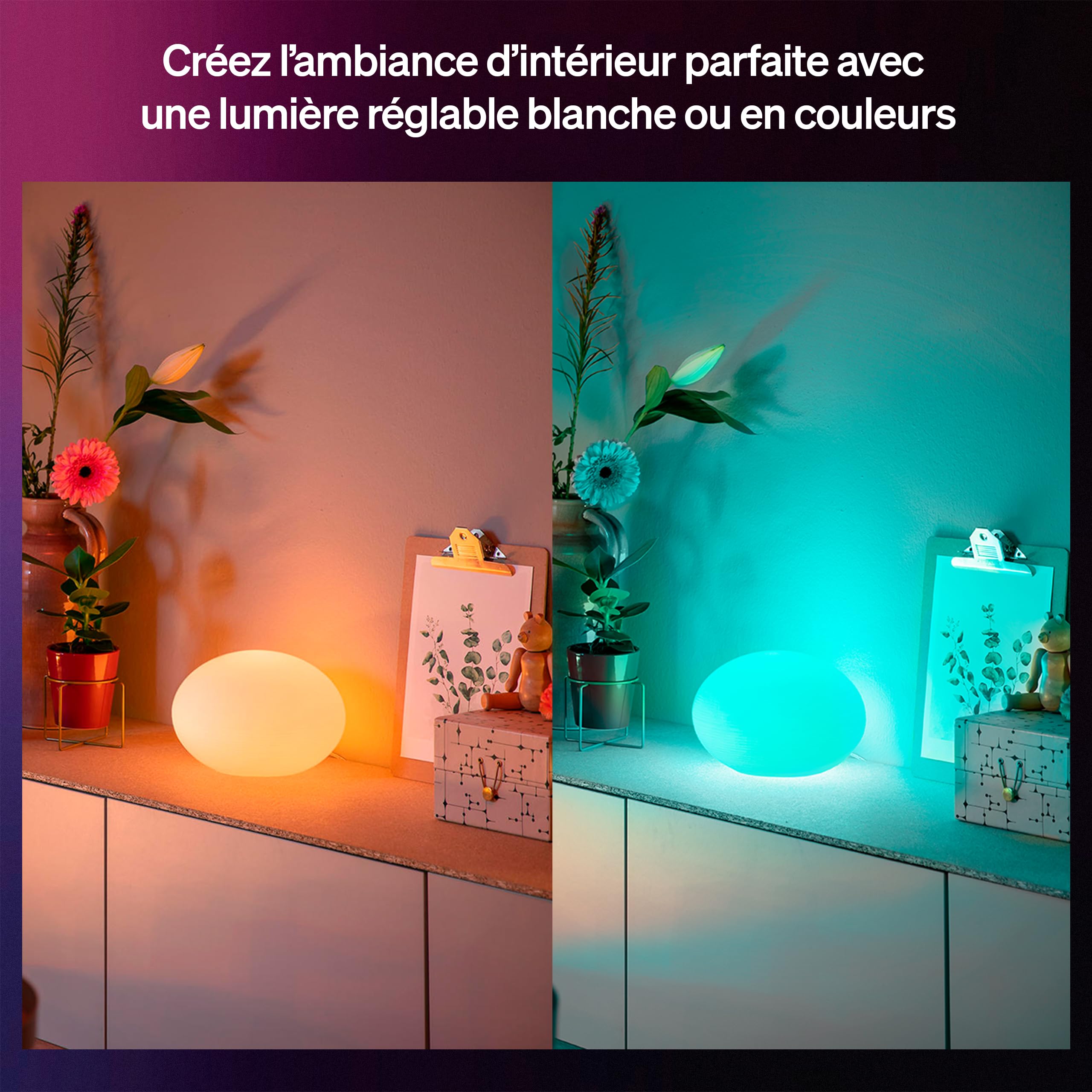 Philips Hue Flourish Lampe à Poser, Lumière LED Blanche et Multicolore Personnalisable, 1100 lm, Lampe LED à luminosité variable avec Ampoule LED A60, Éclairage d'ambiance, Compatible Matter, Zigbee