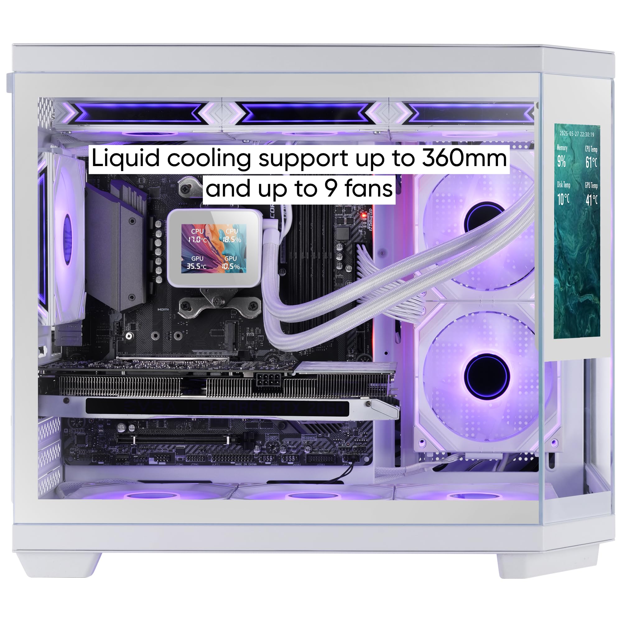 Mars Gaming MC-3TCORELCDM Obudowa Gaming Micro-ATX, Personalizowany ekran IPS 7,2”, Potrójne szkło hartowane, Podwójna boczna komora, Obsługa chłodzenia cieczą do 360mm, Biały