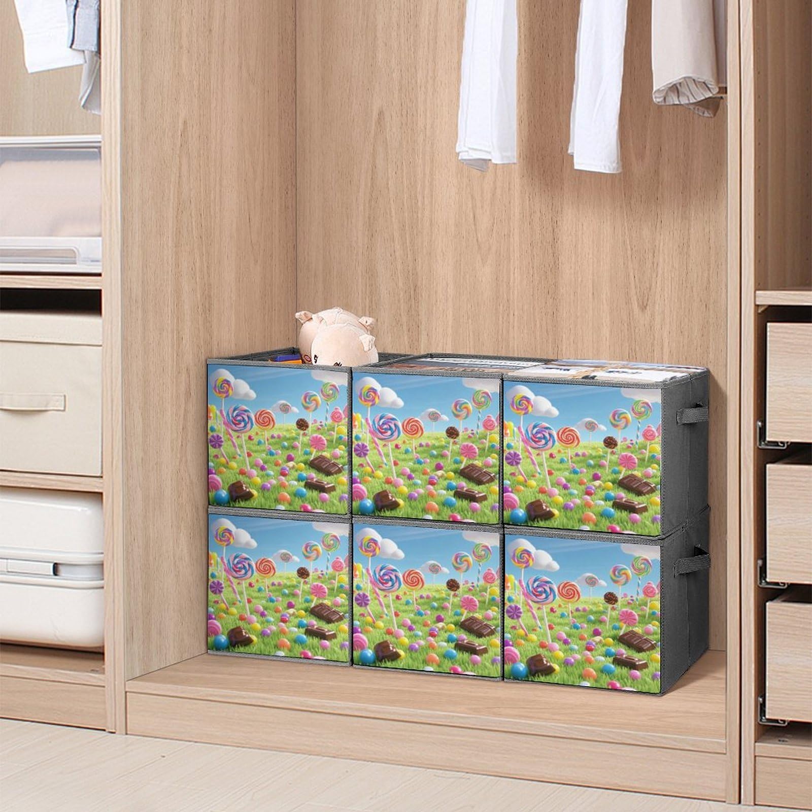 Cubos de almacenamiento de caramelos plegables y decorativos, cestas de almacenamiento de tela para organizar organizadores del hogar con asas, cestas grandes de almacenamiento de tela para