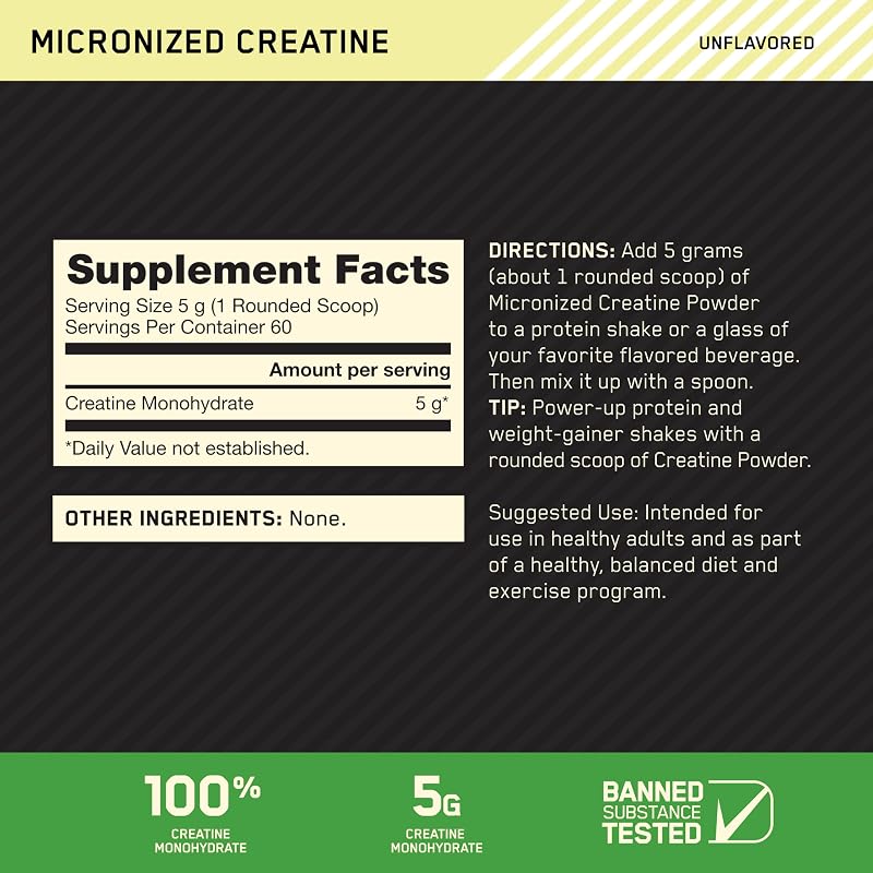Optimum Nutrition Creatine Monohydrate Powder, Unflavored, 60 Servings image 2