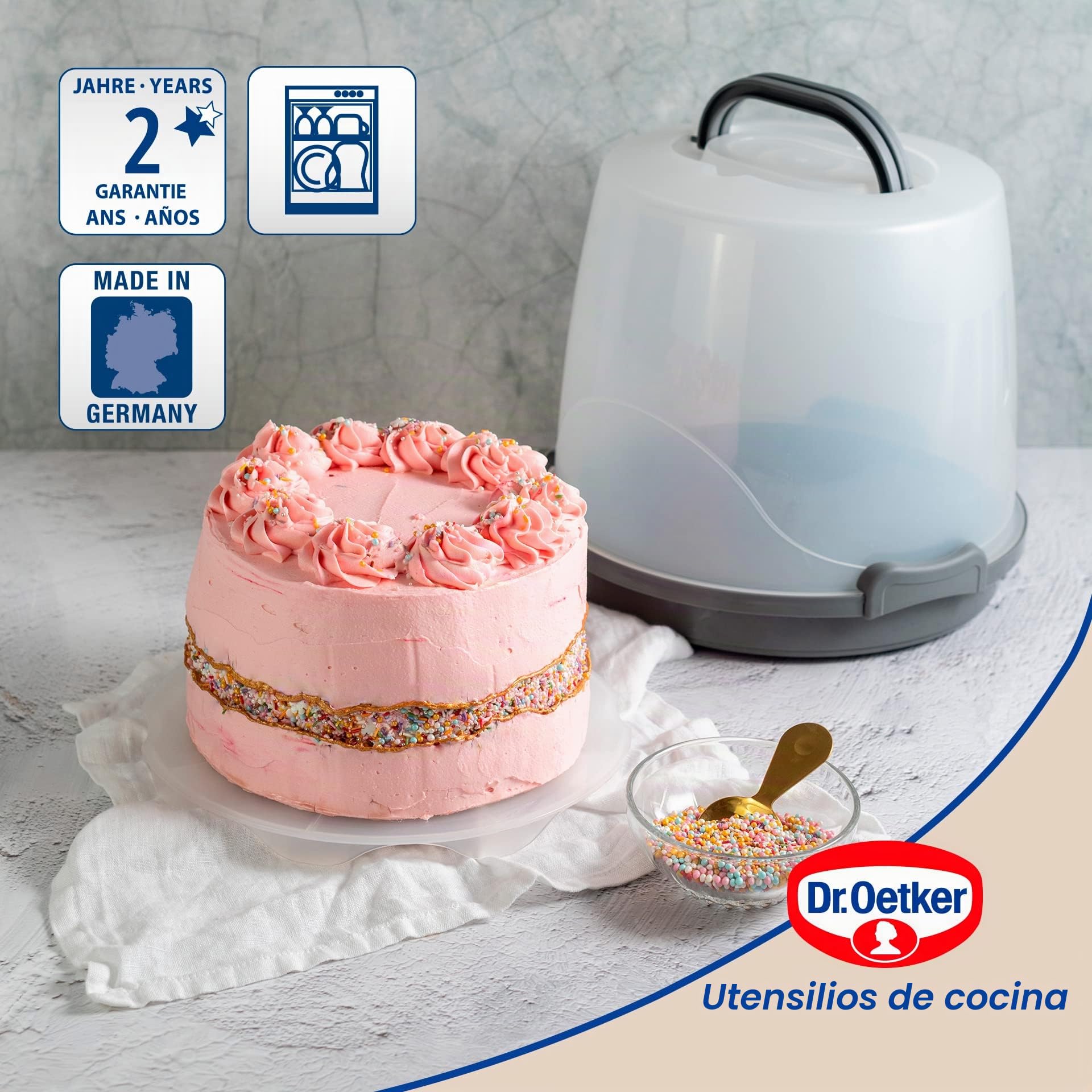 Dr. Oetker Caja de transporte para tartas extra alta, redonda, con estante, para tartas de 20 cm de altura