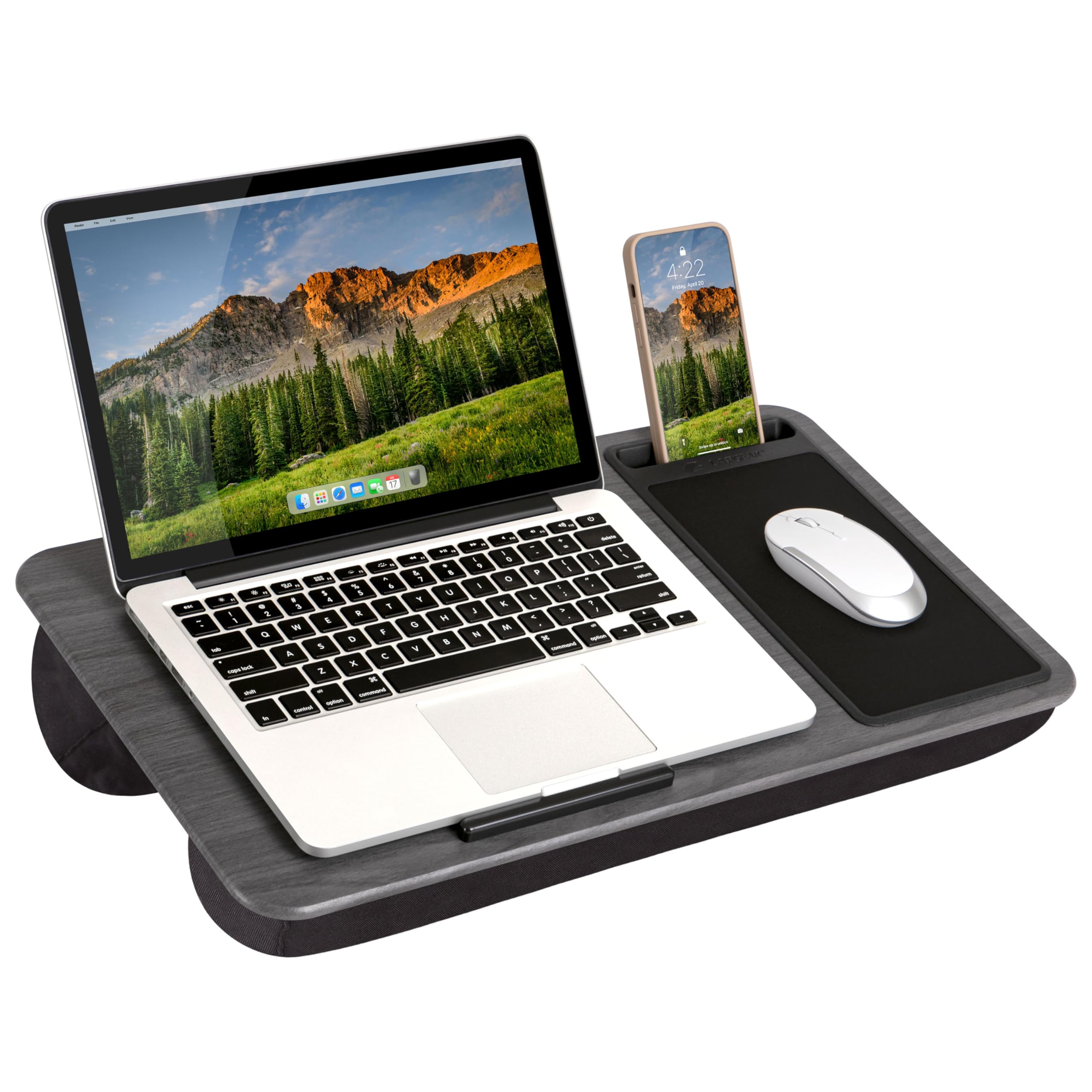 LAPGEAR Home Office Lap Desk – Gray Woodgrain, Fits 15.6” Laptops