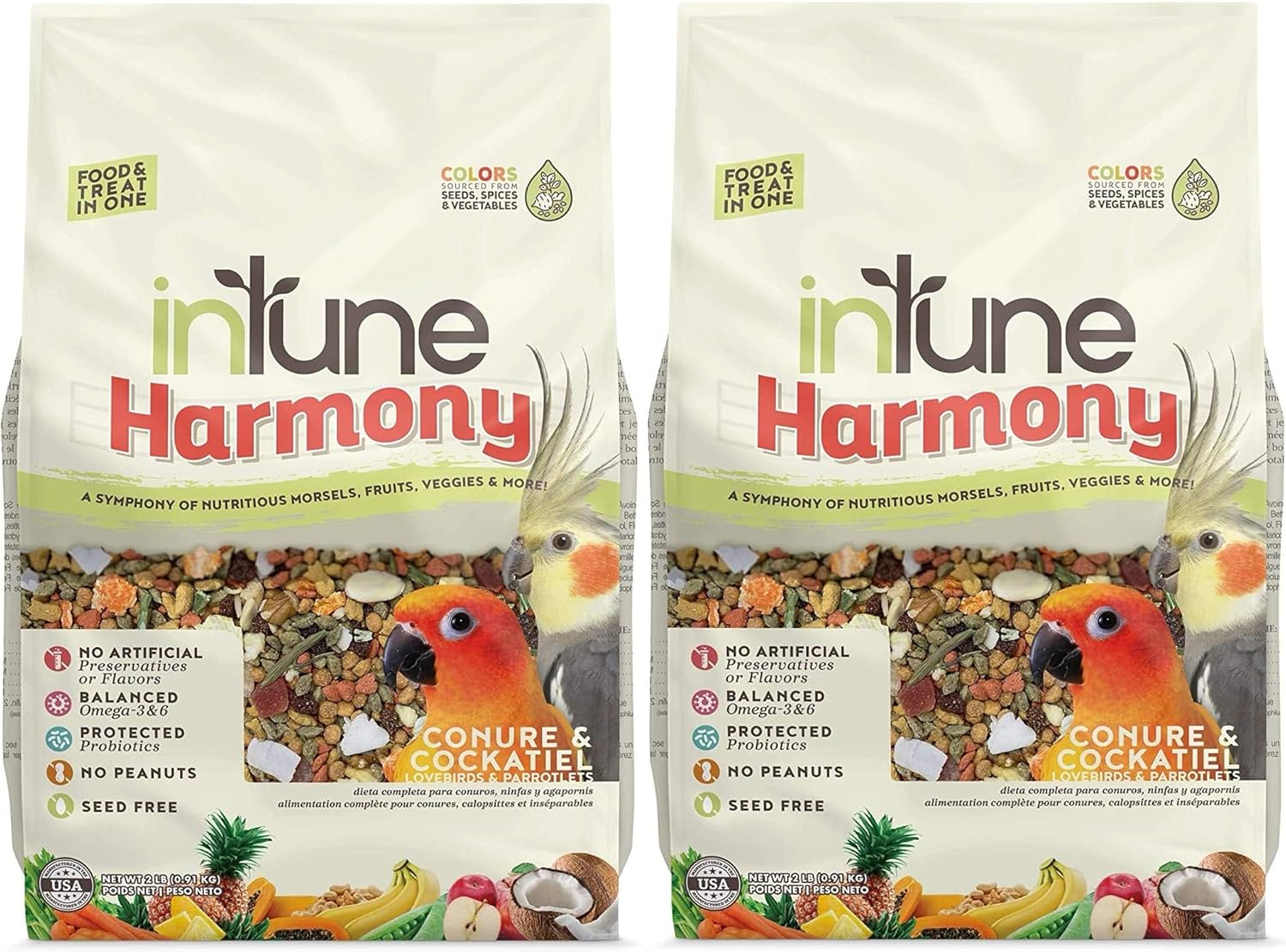 Higgins 2 Pack of Intune Harmony Food for Conures, Cockatiels, Lovebirds and Parrotlets, 2 Pounds Each