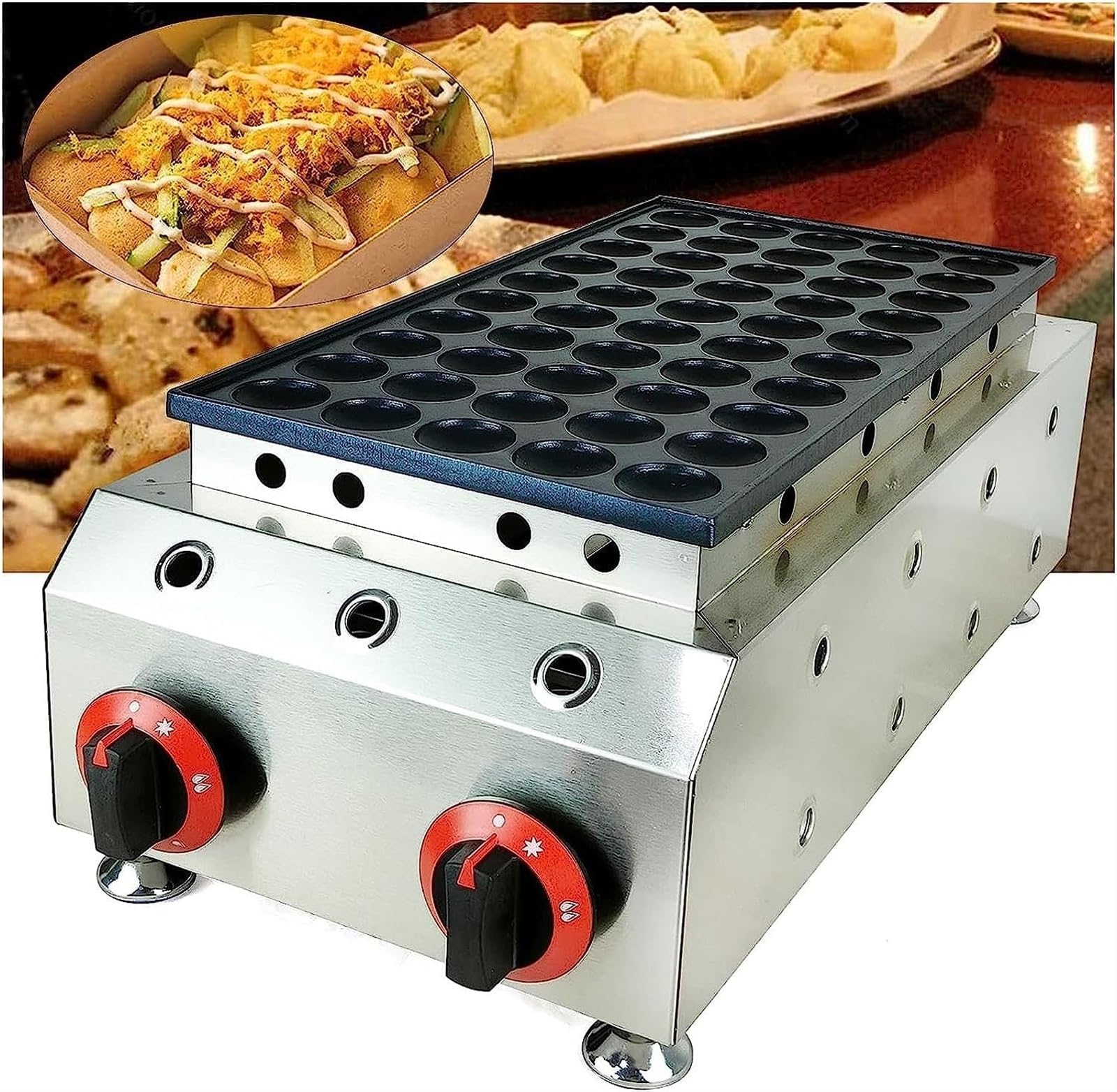 AYCDL 50 Holes LPG Gas Nonstick Waffle Maker, Mini Dutch Pancake Baker Maker Iron Machine Takoyaki Grill Pan