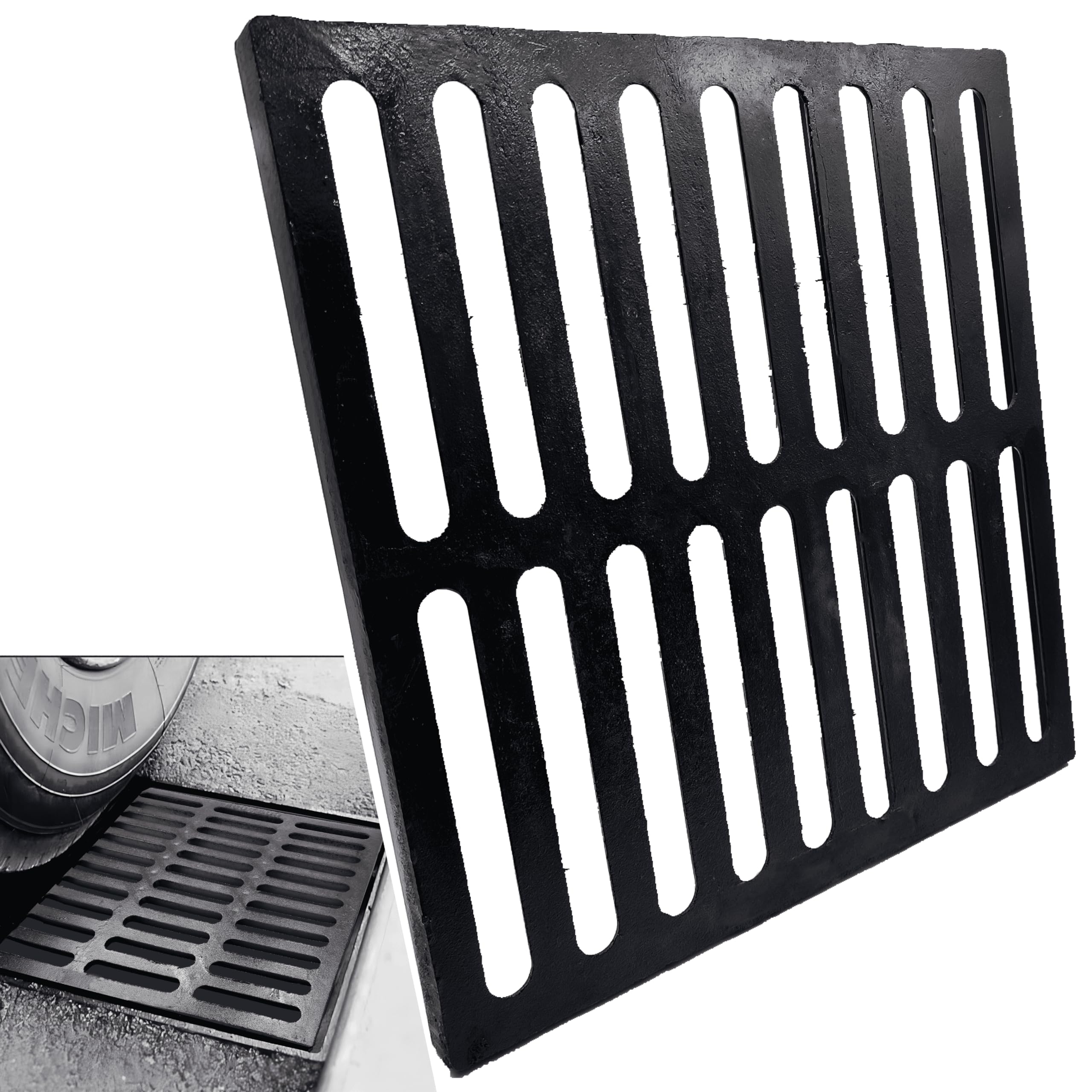 DuuMuut Ablaufgitter Aus Gusseisen – 20 X 20 Cm, Schwarz, Für Auffahrt & Außenbereich