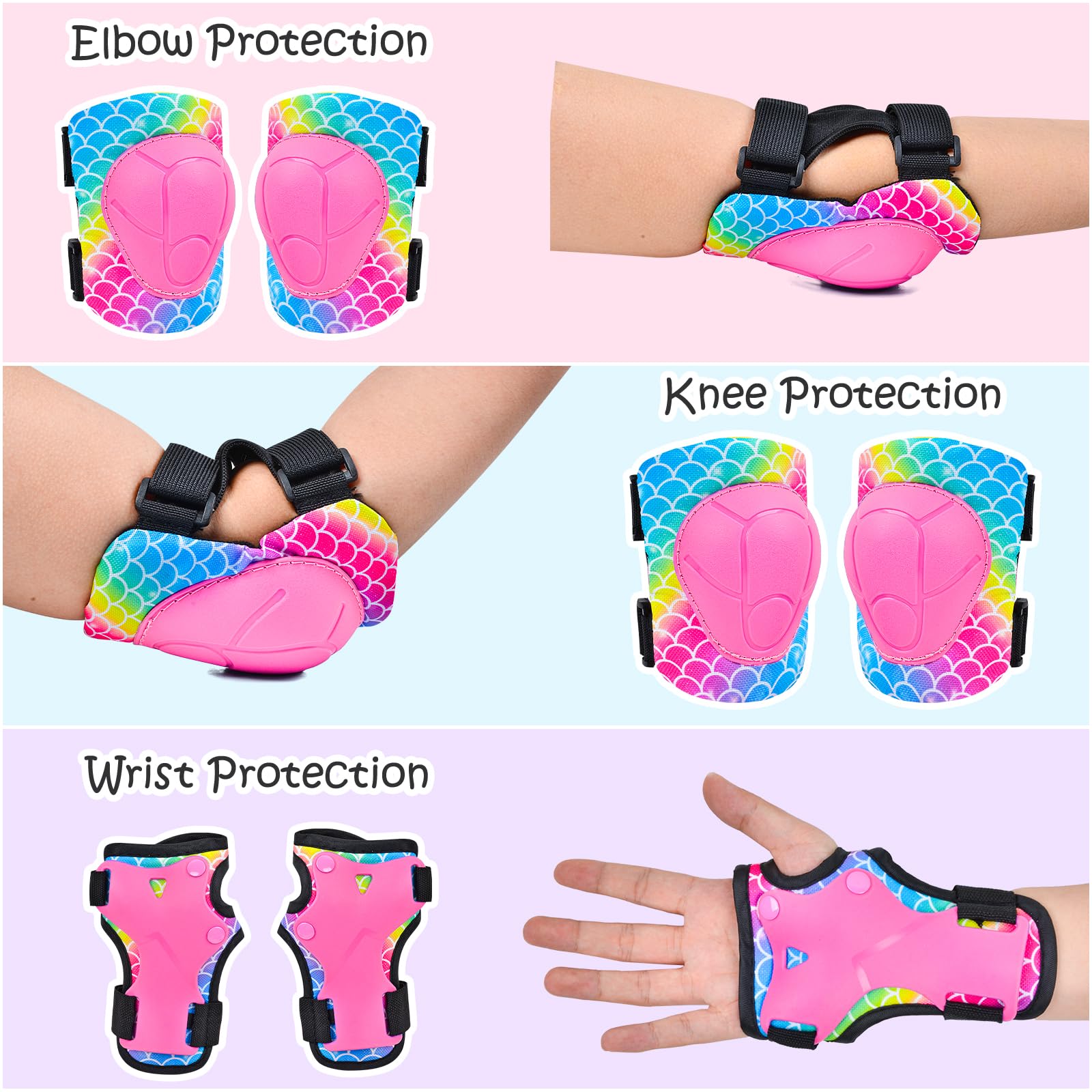 Rodilleras para niños, juego de equipo de protección ajustable con bolsa de malla, rodilleras y coderas, muñequeras para niñas, niños, patines de ruedas, ciclismo, monopatín, scooter,