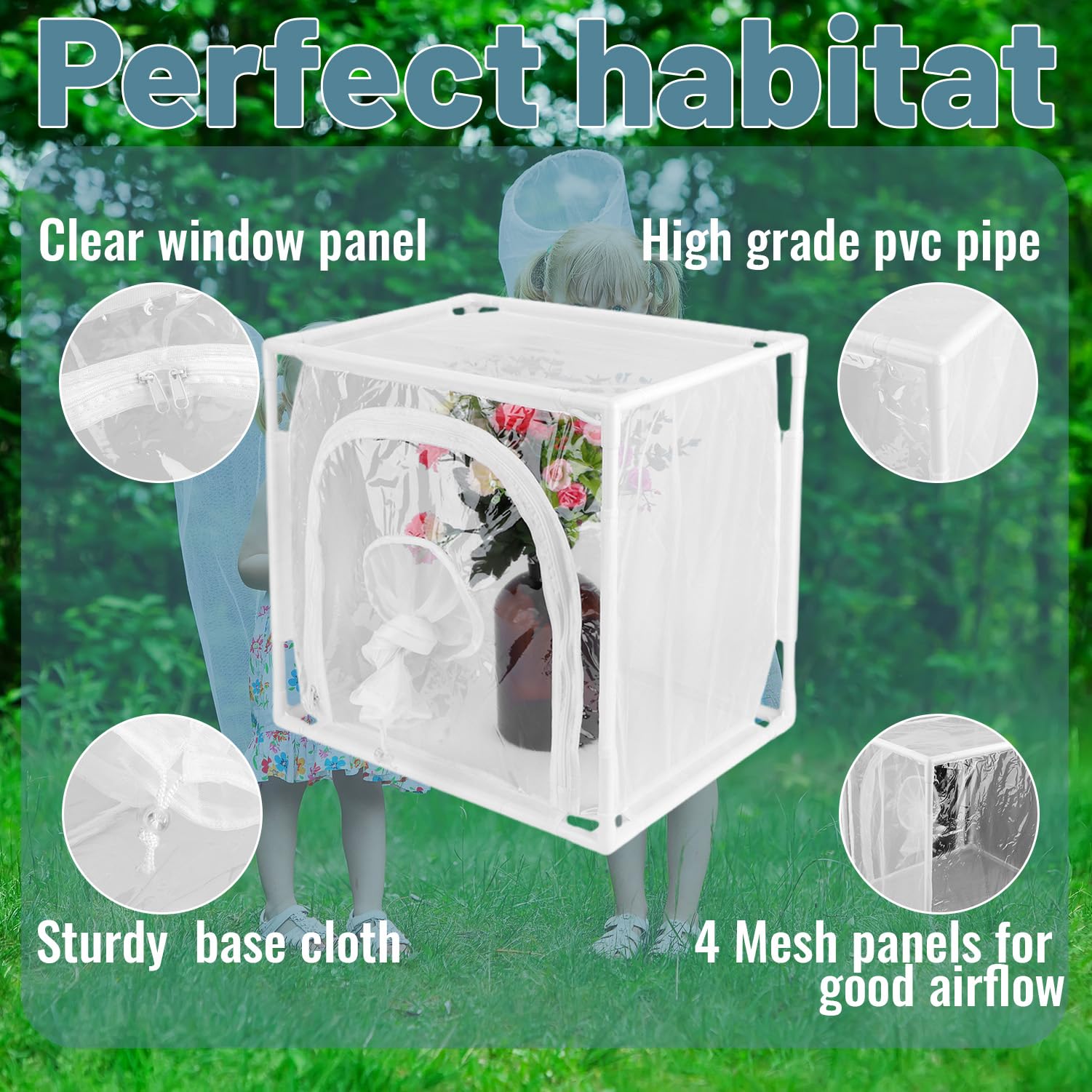 Gabbia a Rete per Insetti, Gabbia per Habitat Farfalla, Gabbia per Habitat per Farfalle Ventilata per Esterni in Serra, Pieghevole Mini pianta Farfalle Gabbie per Allevamento Cortile(40x30x40cm)
