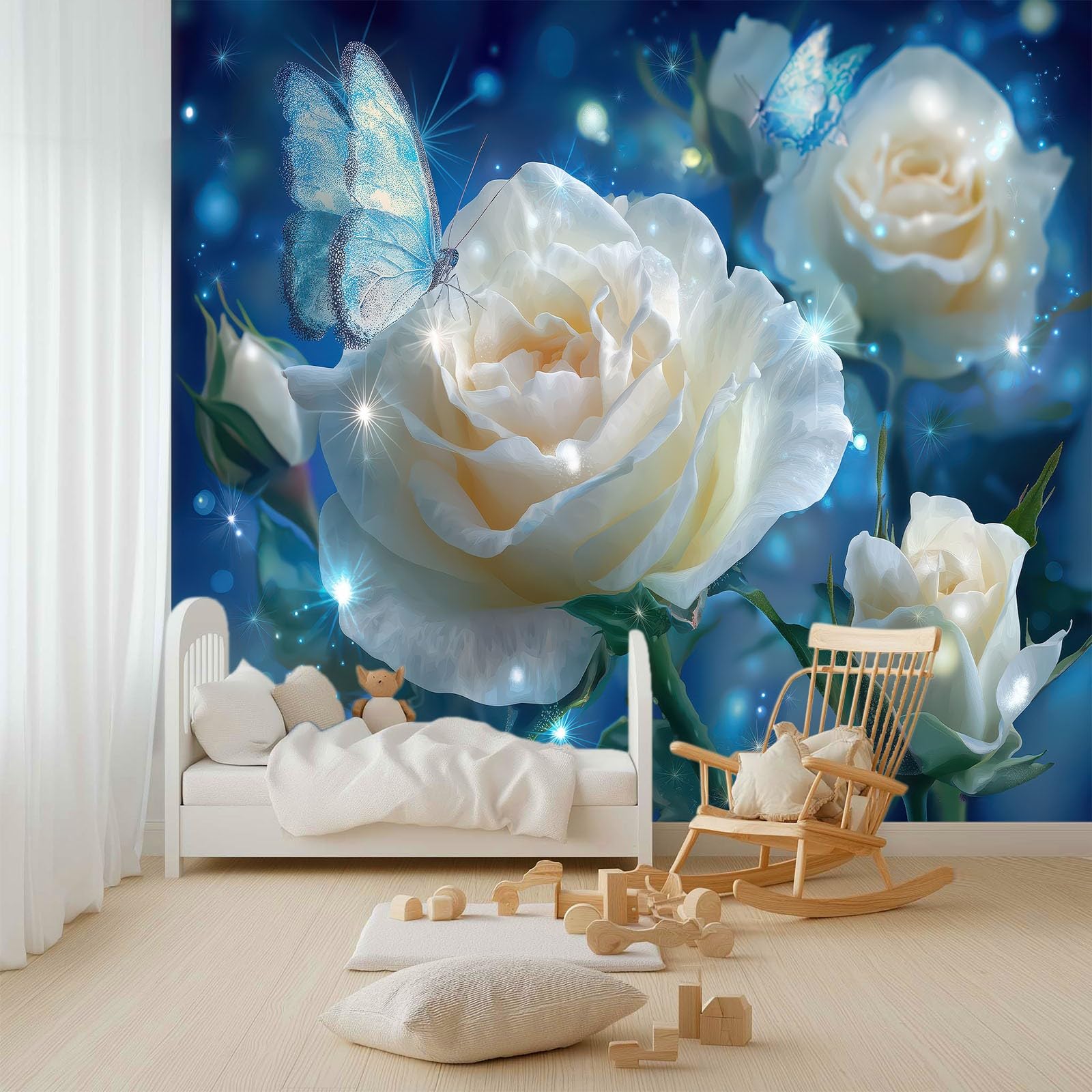 Générique Panoramiczna tapeta fantazyjne plamy świetlne różowe motyle 3D 300 x 210 cm, włóknina XXL nowoczesna dekoracja ścienna salon sypialnia biuro pokój dziecięcy, niebieska