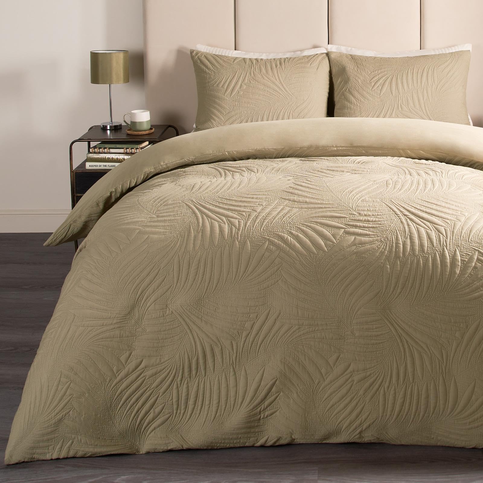 OHS Pinsonic Palms Leaf Duvet Cover Bedding Set - Green - Super King