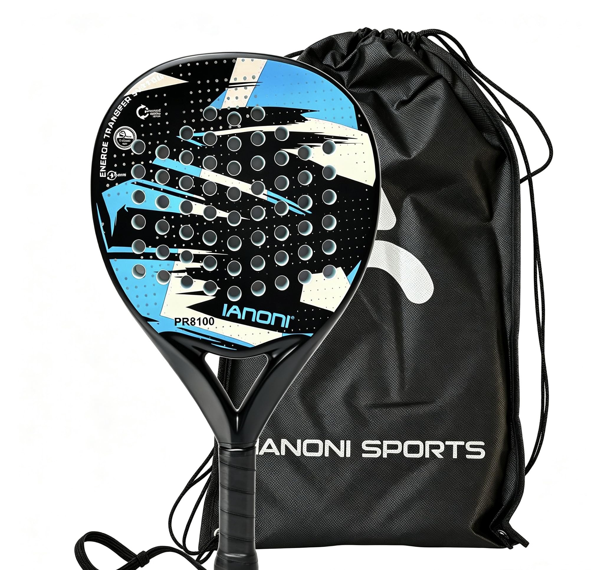 ianoni Racchetta da padel con superficie in fibra di carbonio con nucleo in schiuma EVA Memory Flex Core POP Padel Racquts-8100-azzurro cielo