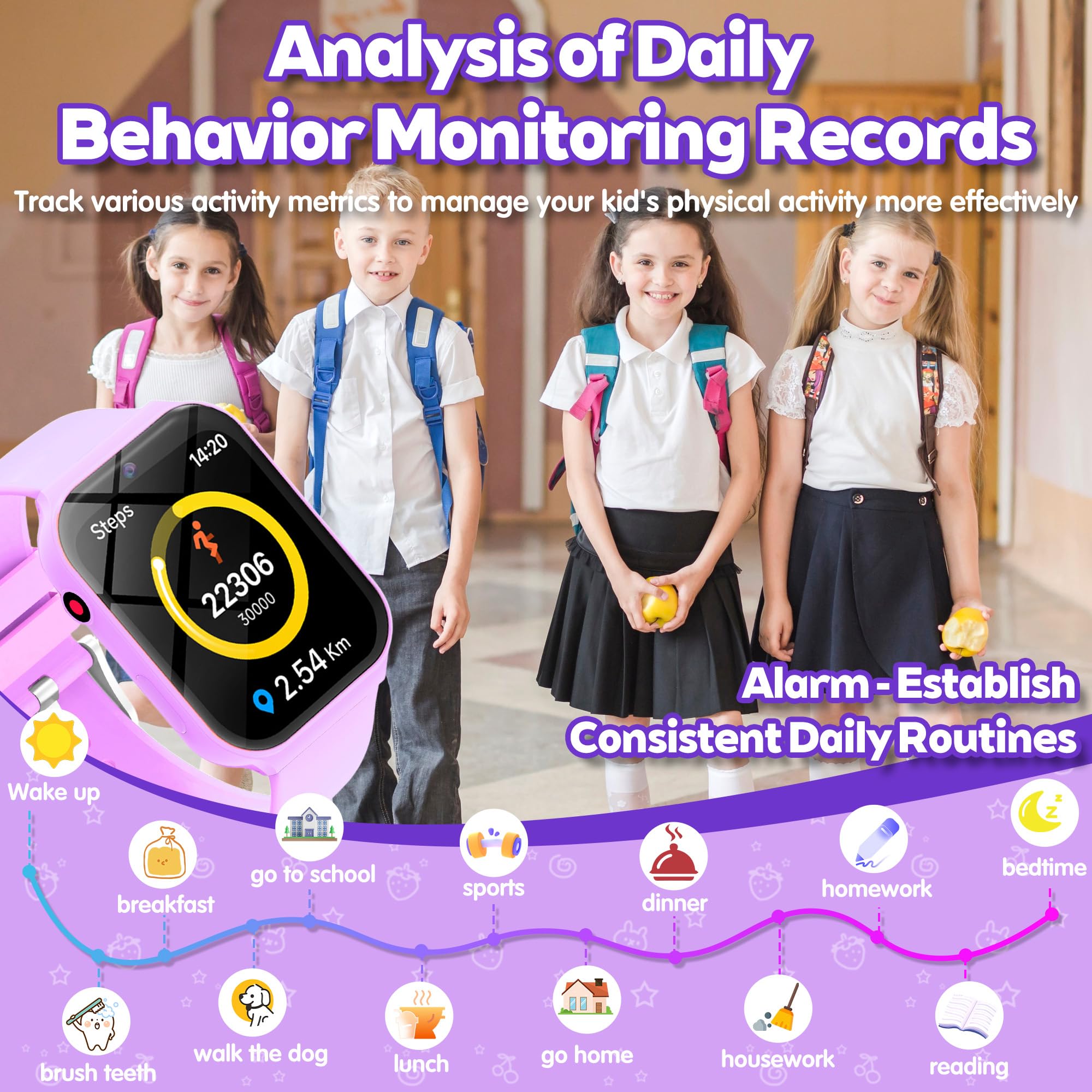 Smartwatch Bambini – 18 Giochi Educativi (Matematica e Logica) con Fotocamera e Monitor del Sonno | Schermo Touch 1,83", Contapassi, Sveglia | Activity Tracker Regalo per Ragazze e Ragazzi