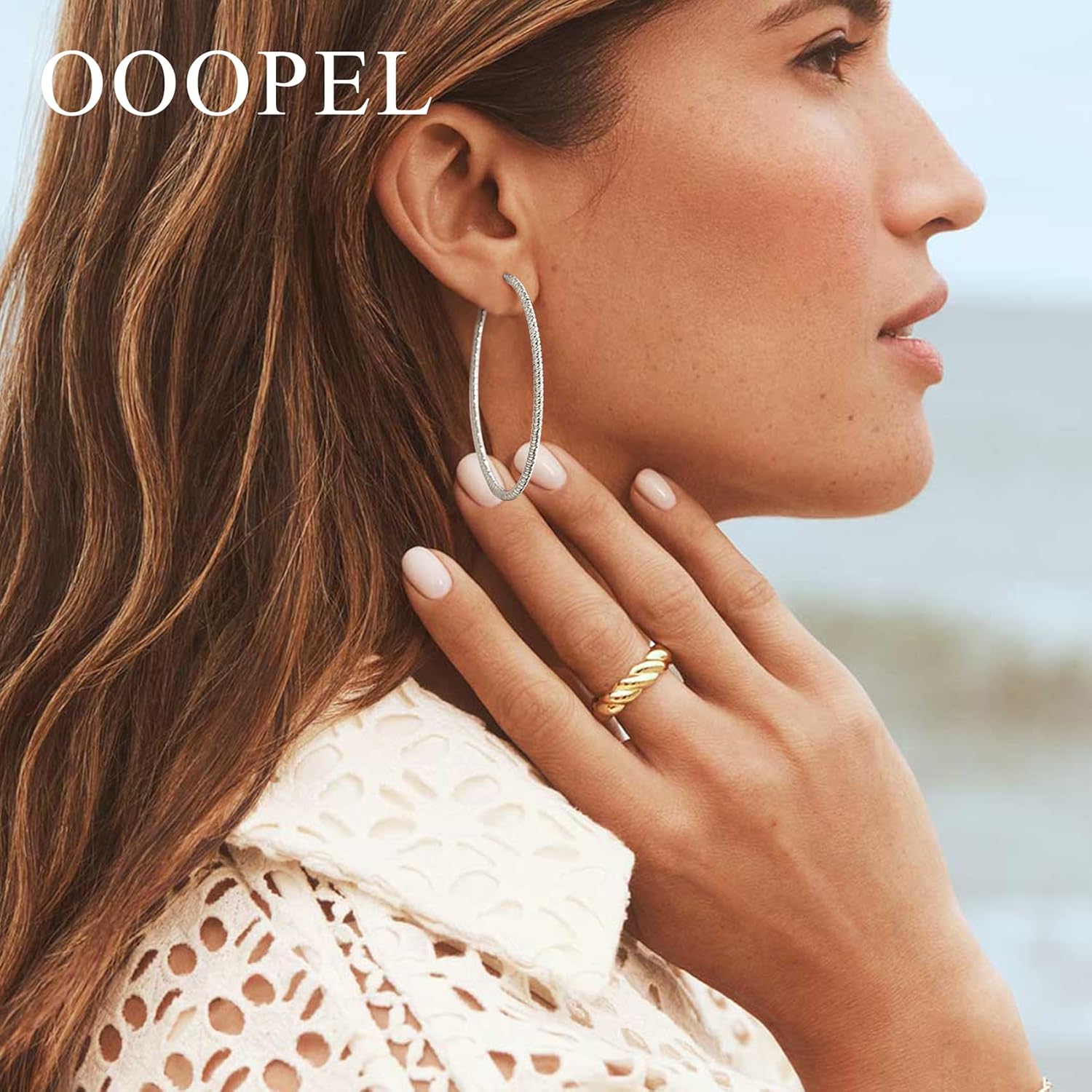 OOOPEL Gold Hoops Earrings for Women, 14k Real Gold Plated Big Earring Hoops Lightweight Earrings Hypoallergenic Large Sterling Silver Hoop Earring for Women 30MM 40MM 50MM 60MM - Image 2