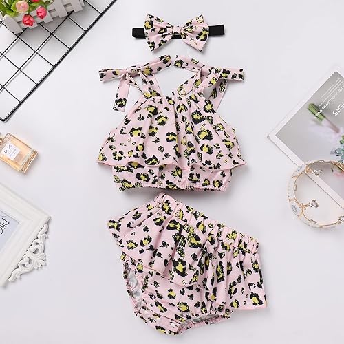 Miniatura 4 de IBTOM CASTLE Conjunto de ropa de primer cumpleaños para niña, camiseta de manga corta + pantalones cortos con volantes + diadema de princesa pastel